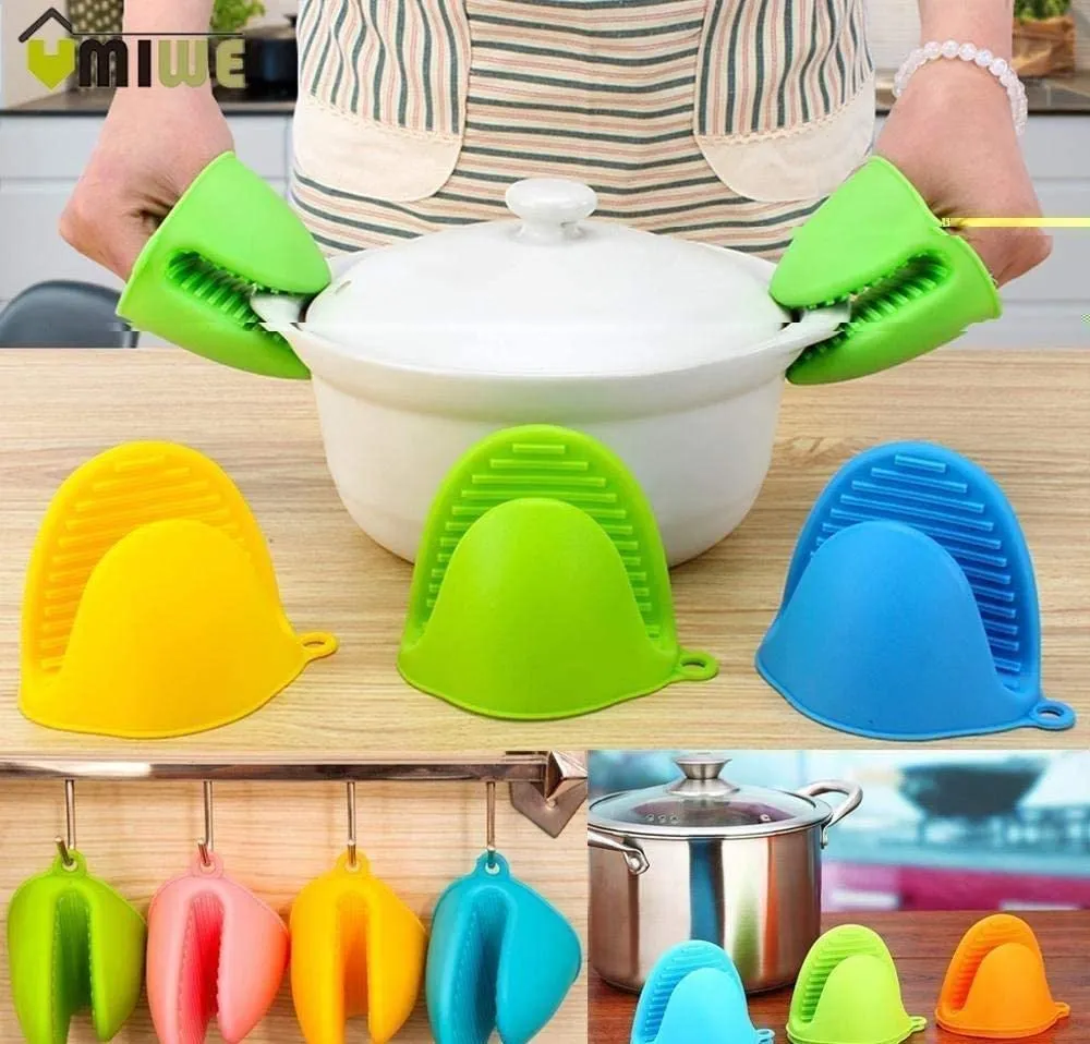 1pc Silicone Heat Resistant Pot Holder Oven Mitt Mini Anti Skid Insulation Cooking Pinch Grip Bowl Clips Kitchen Gloves Tools