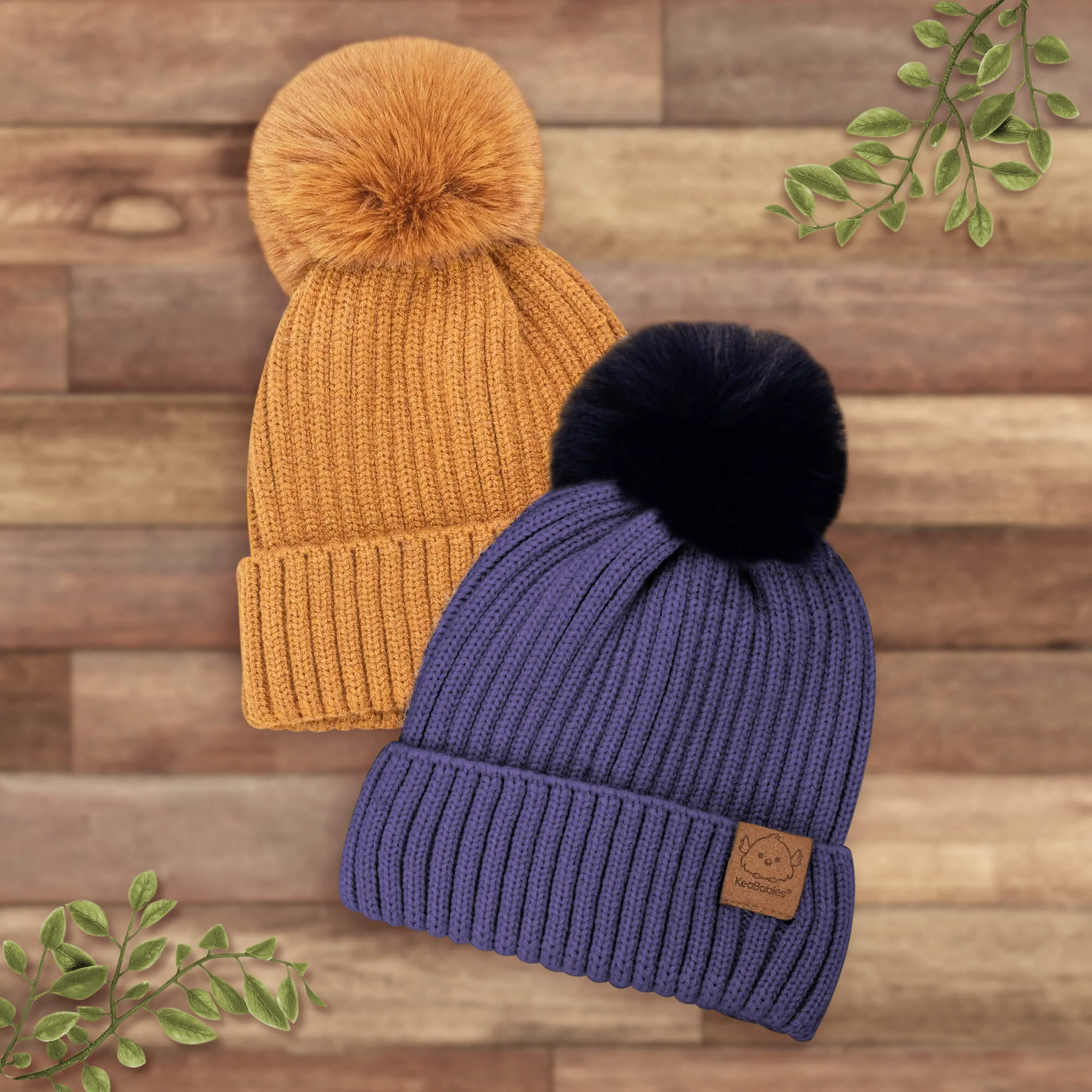 2-Pack Pom Knitted Beanie (Ember)