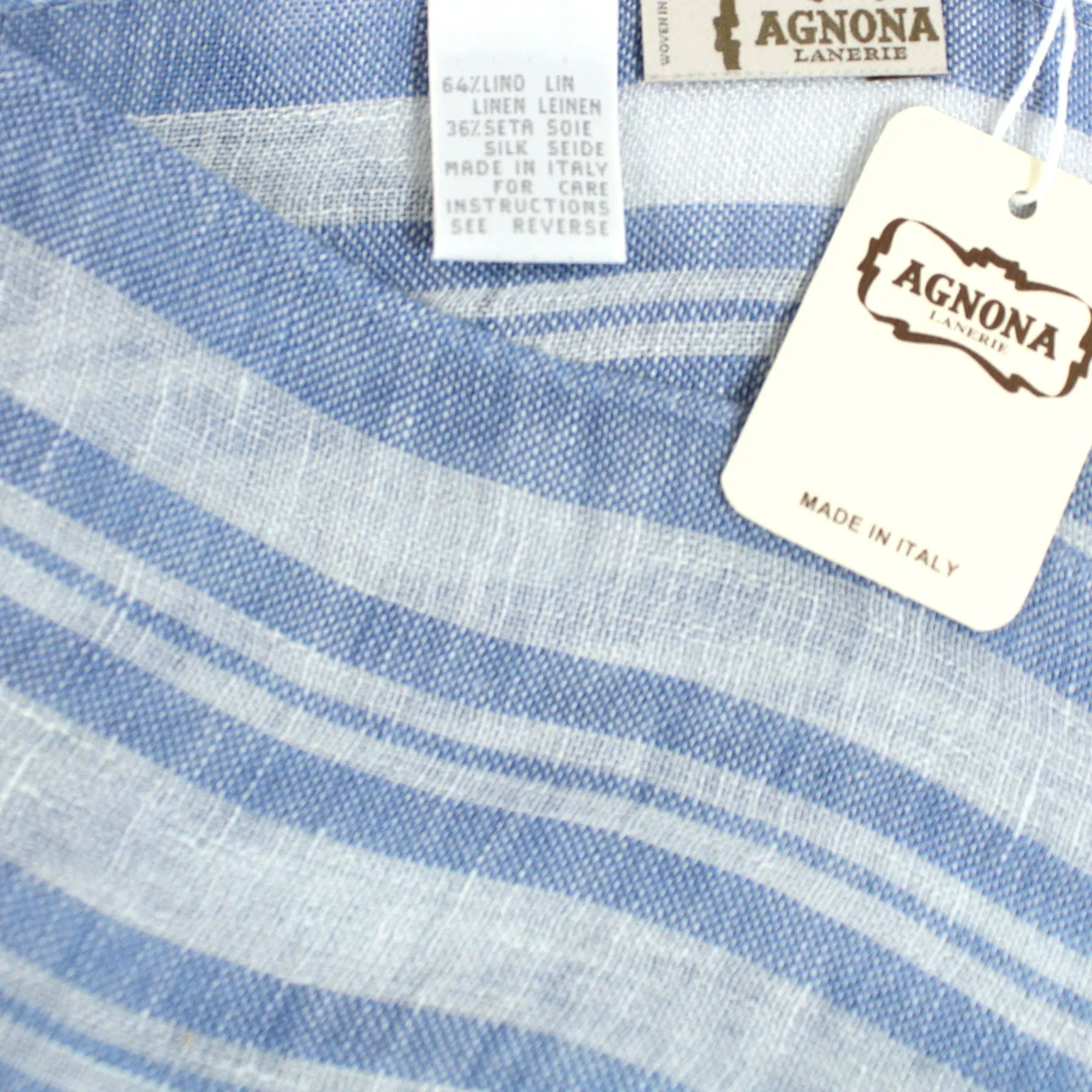 Agnona Scarf Dark Blue White Stripes Design - Linen Silk Shawl FINAL SALE