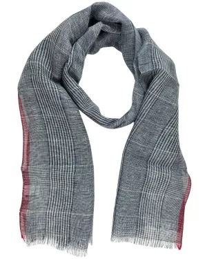 Agnona Scarf Gray Maroon Plaid Check - Luxury Linen Silk Shawl FINAL SALE