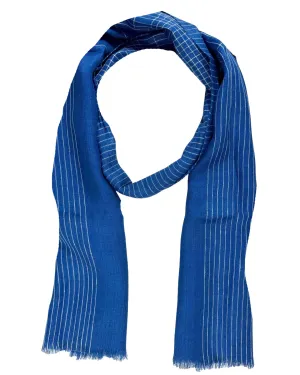 Agnona Scarf Royal Blue White Stripes - Luxury Linen Silk Cashmere Shawl BLACK FRIDAY SALE