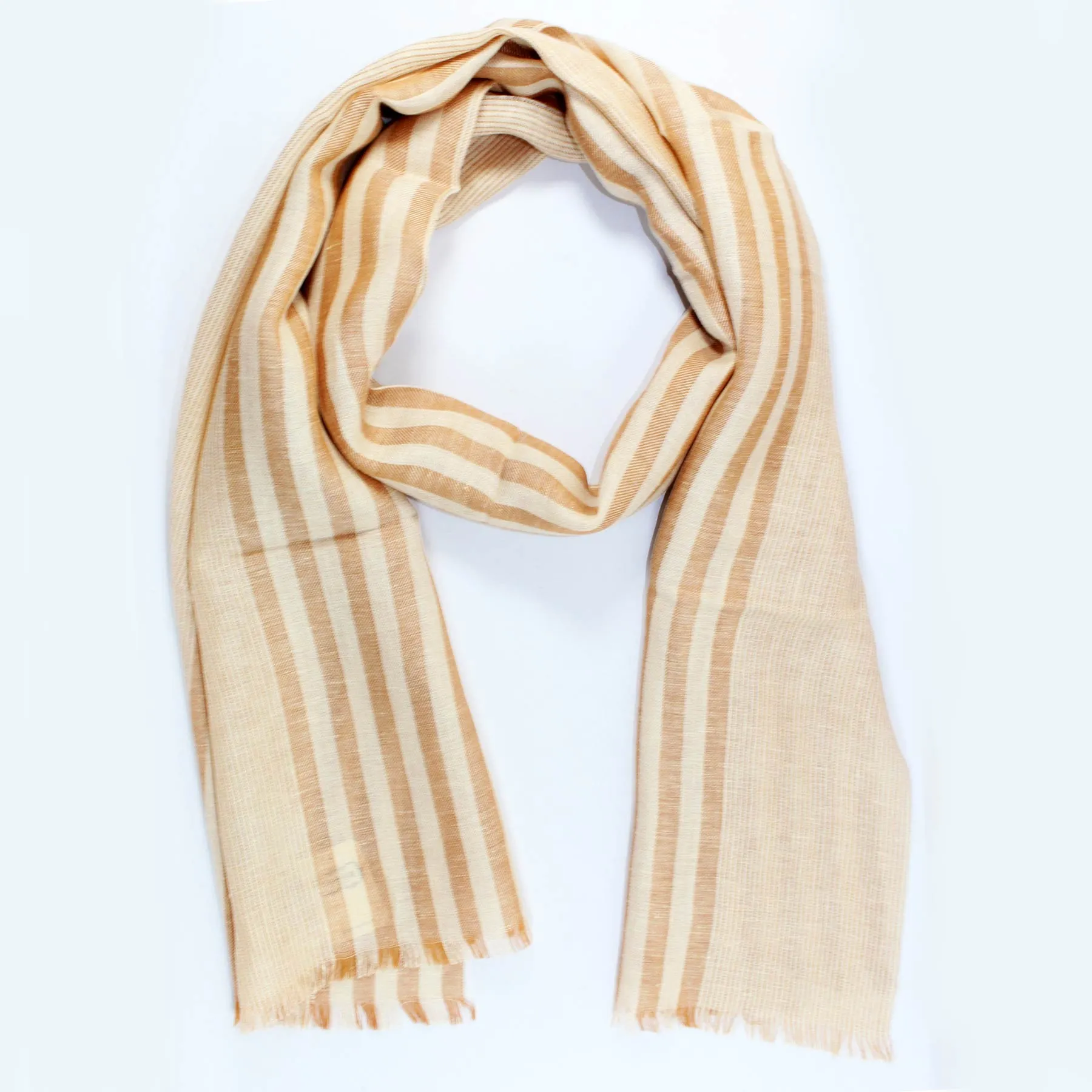 Agnona Scarf Rust Orange Beige Stripes - Linen Cashmere Silk Shawl FINAL SALE