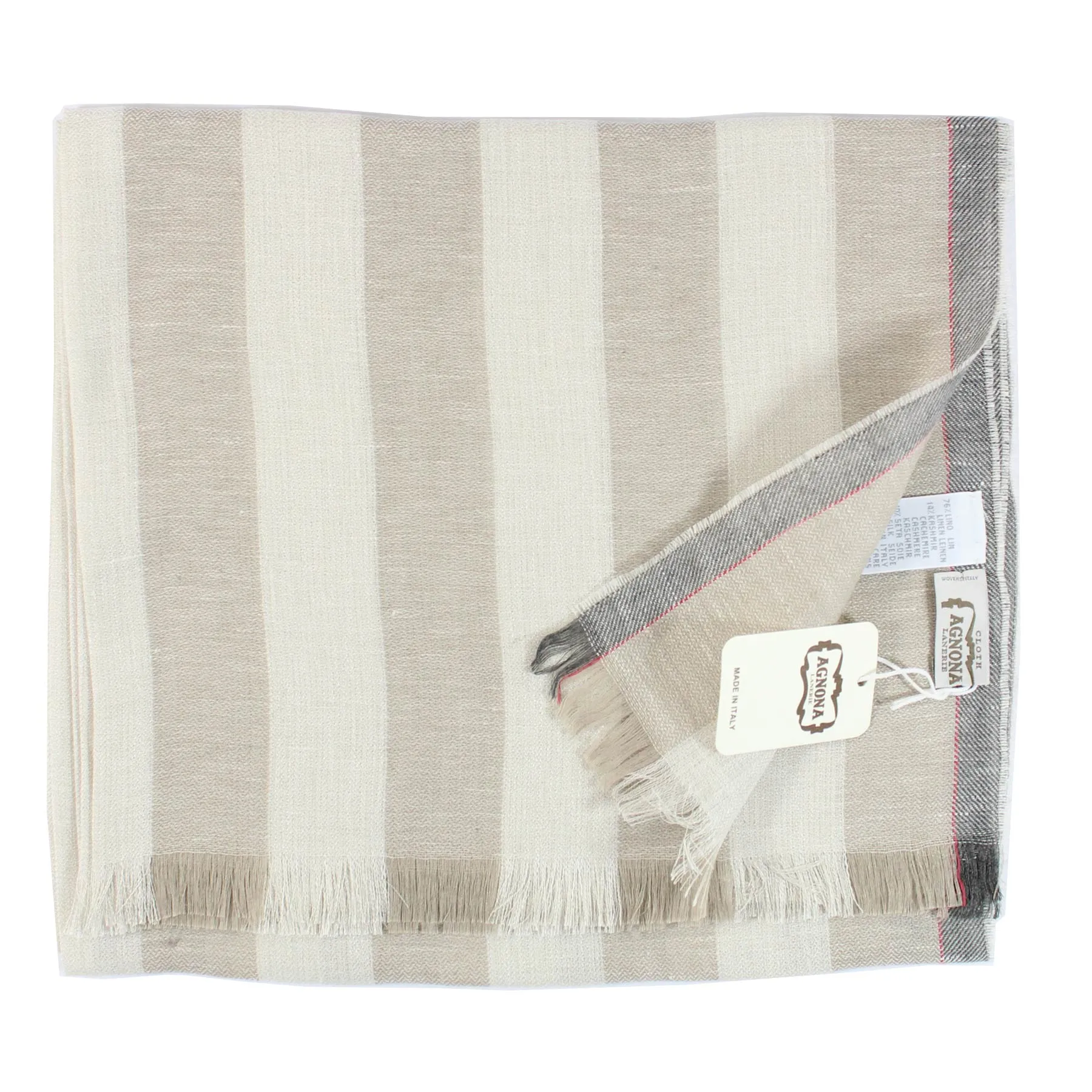 Agnona Scarf Taupe Gray Striped Design - Luxury Linen Cashmere Shawl FINAL SALE