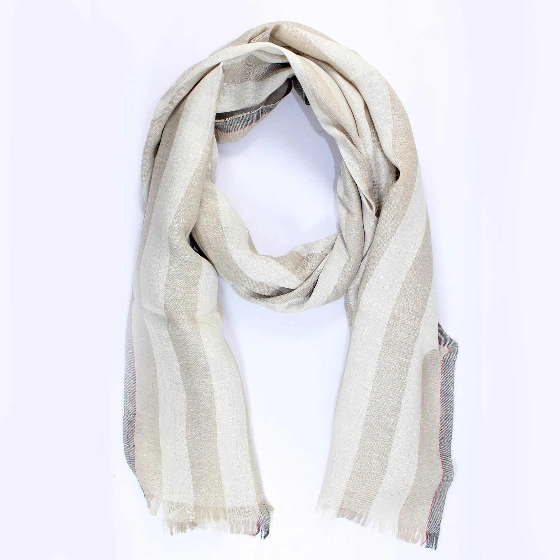 Agnona Scarf Taupe Gray Striped Design - Luxury Linen Cashmere Shawl FINAL SALE