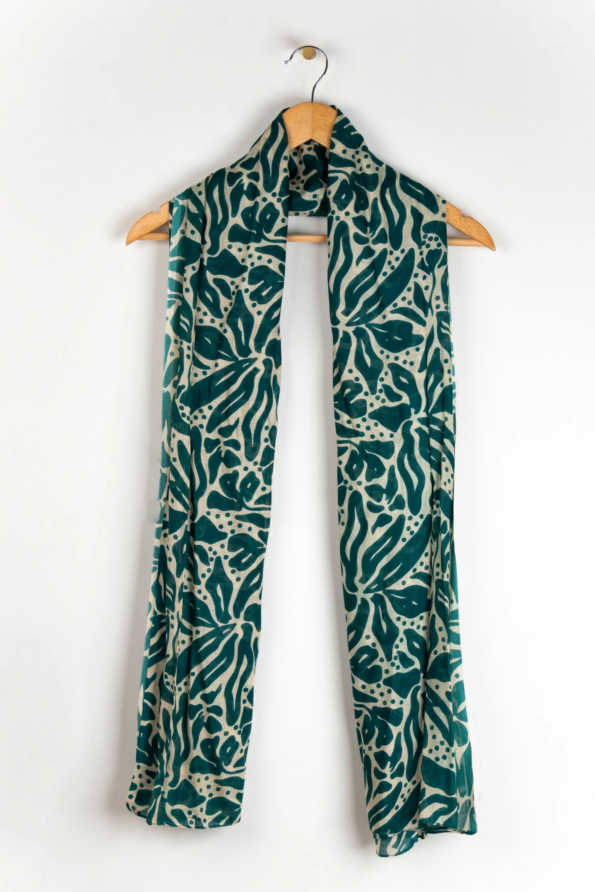 Allie Lightweight Scarf - Green/Cream, Floral