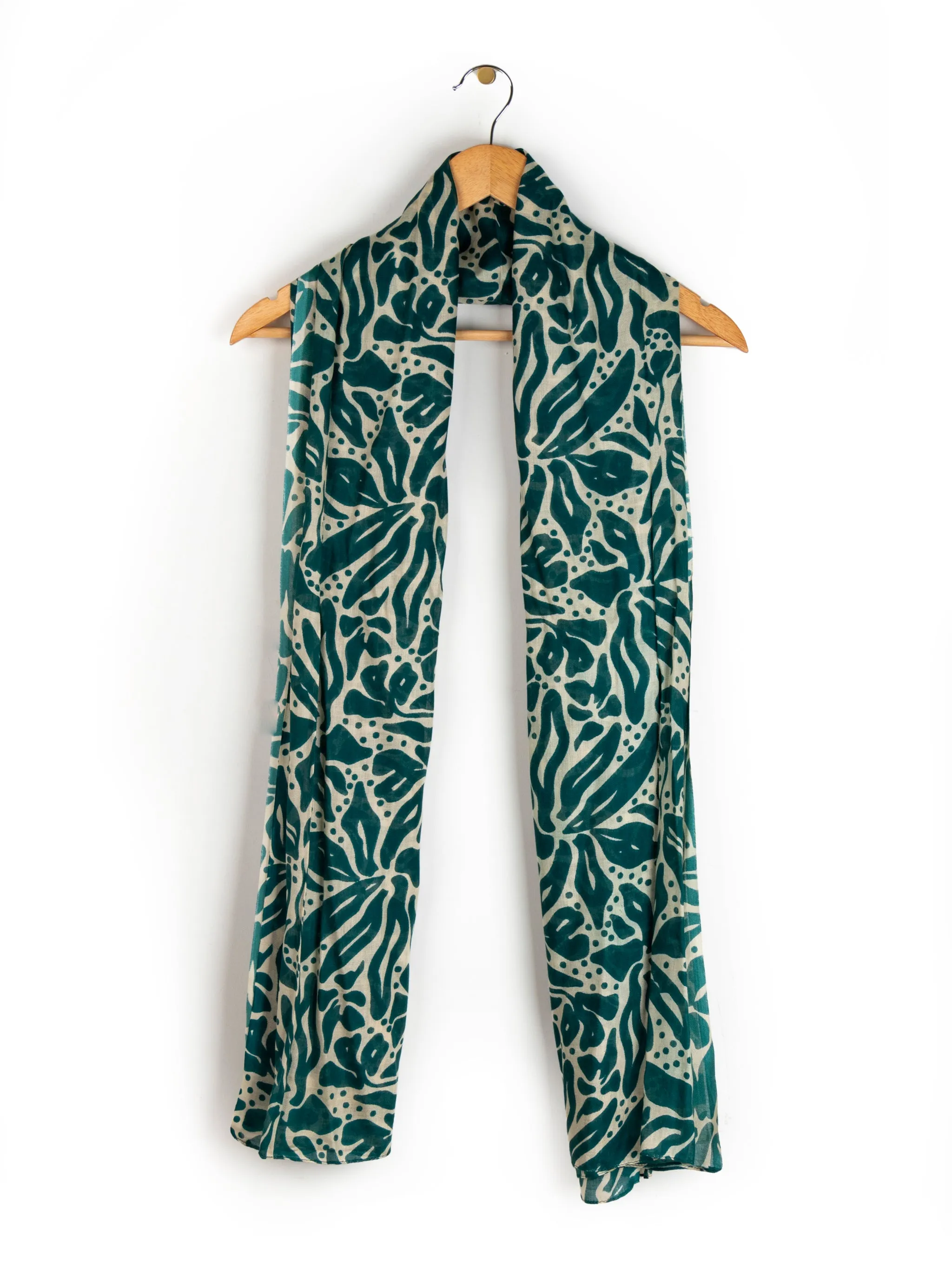 Allie Lightweight Scarf - Green/Cream, Floral