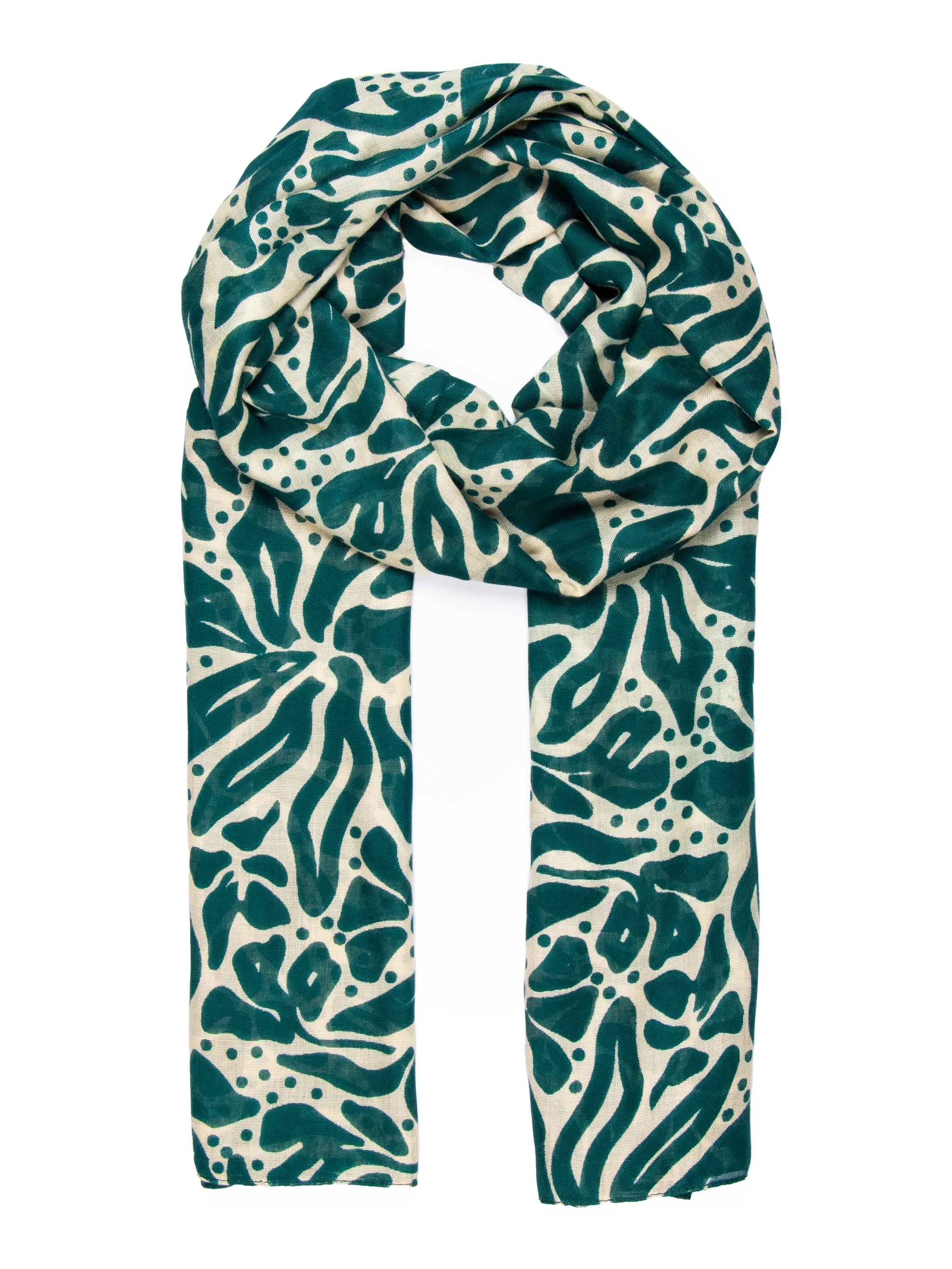 Allie Lightweight Scarf - Green/Cream, Floral