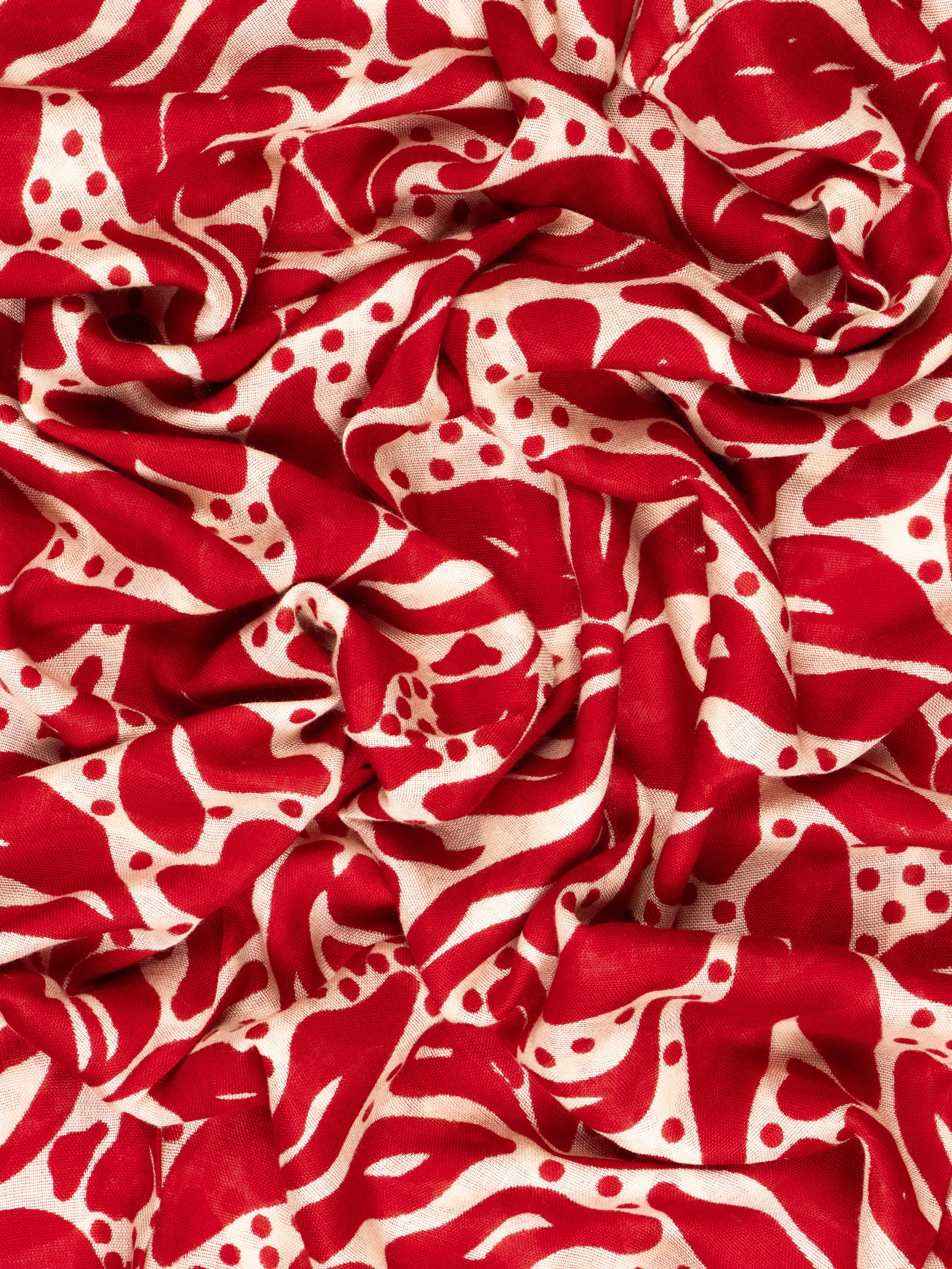 Allie Lightweight Scarf - Red/Cream, Floral