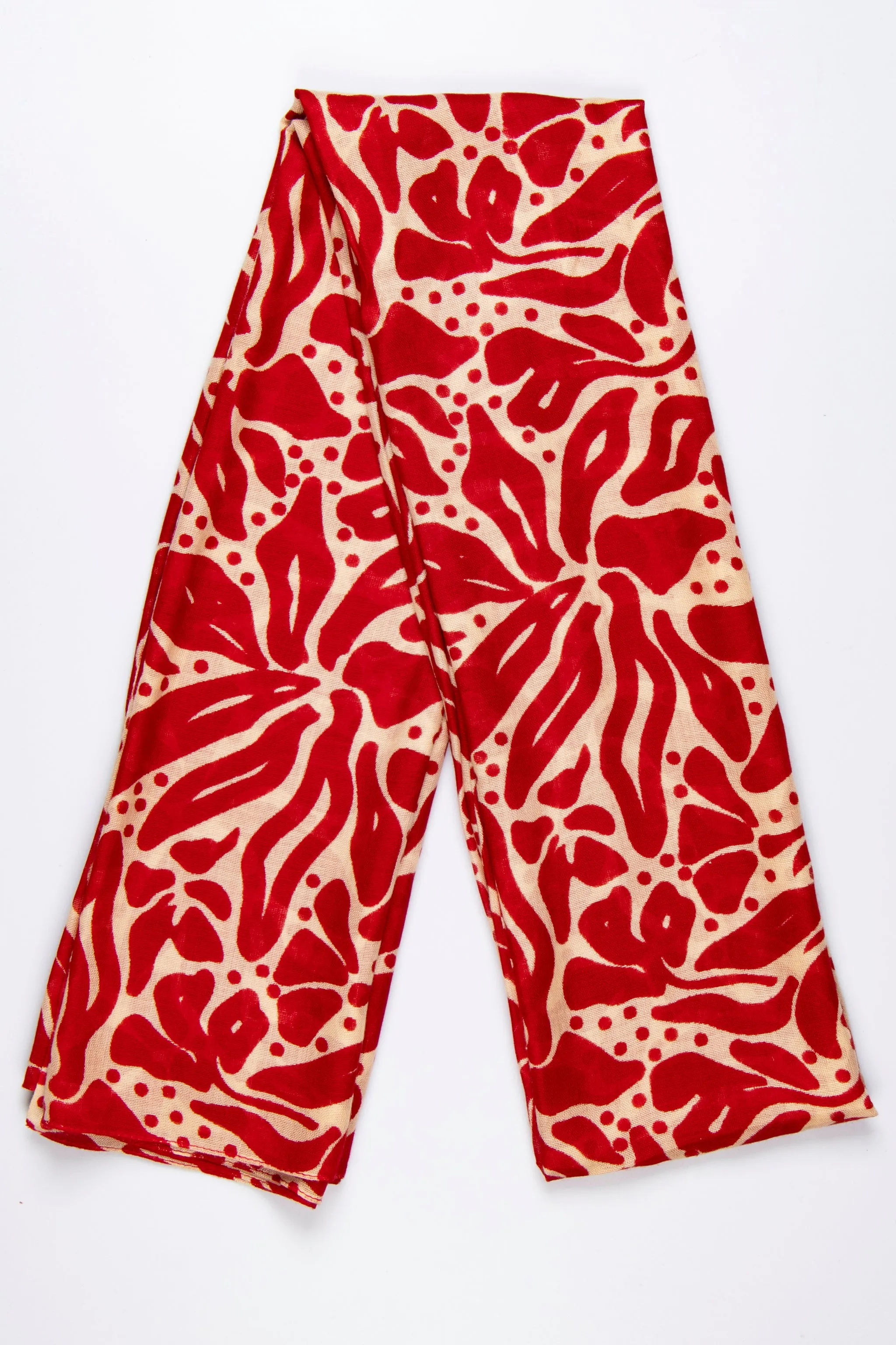 Allie Lightweight Scarf - Red/Cream, Floral