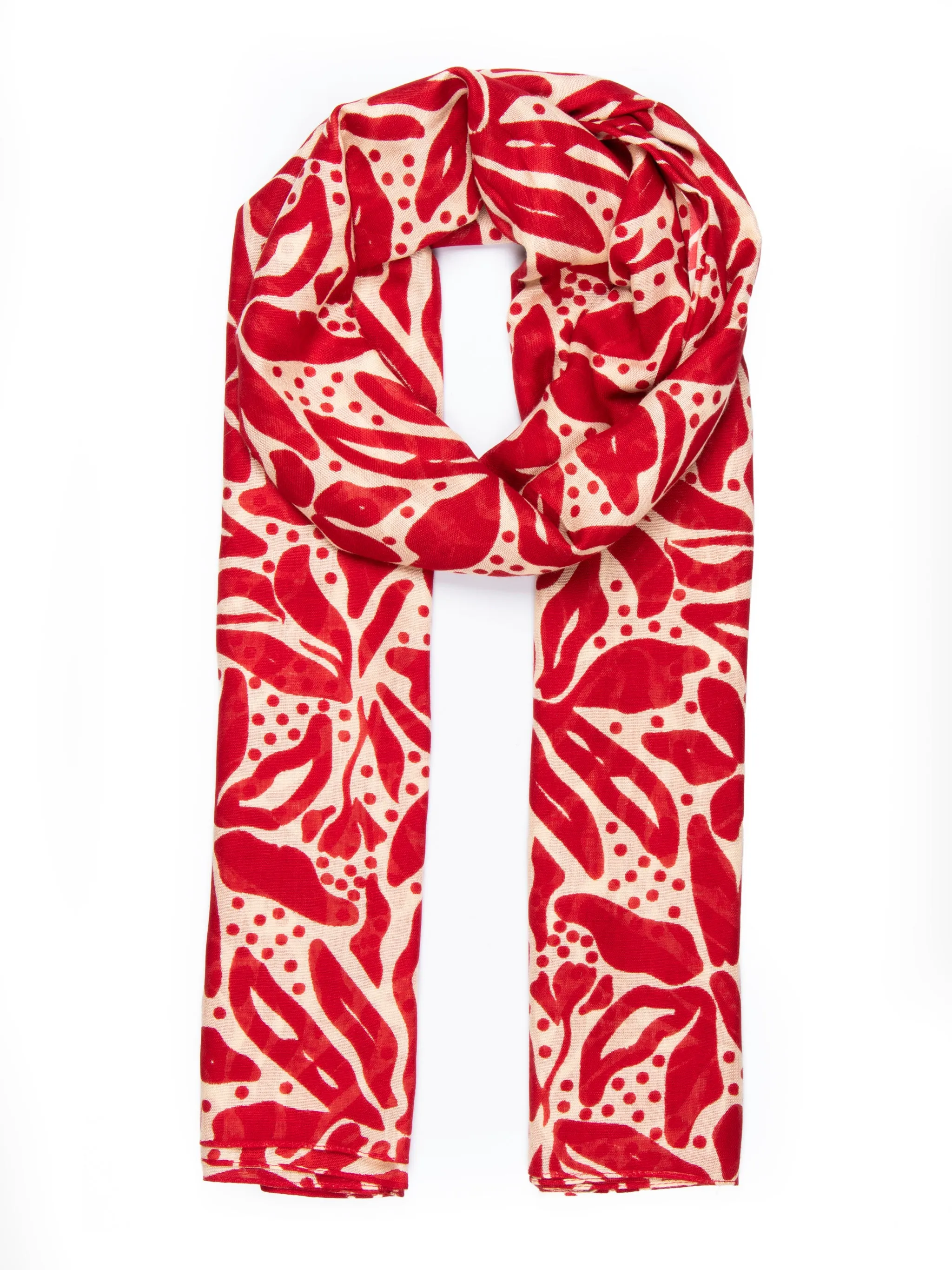 Allie Lightweight Scarf - Red/Cream, Floral