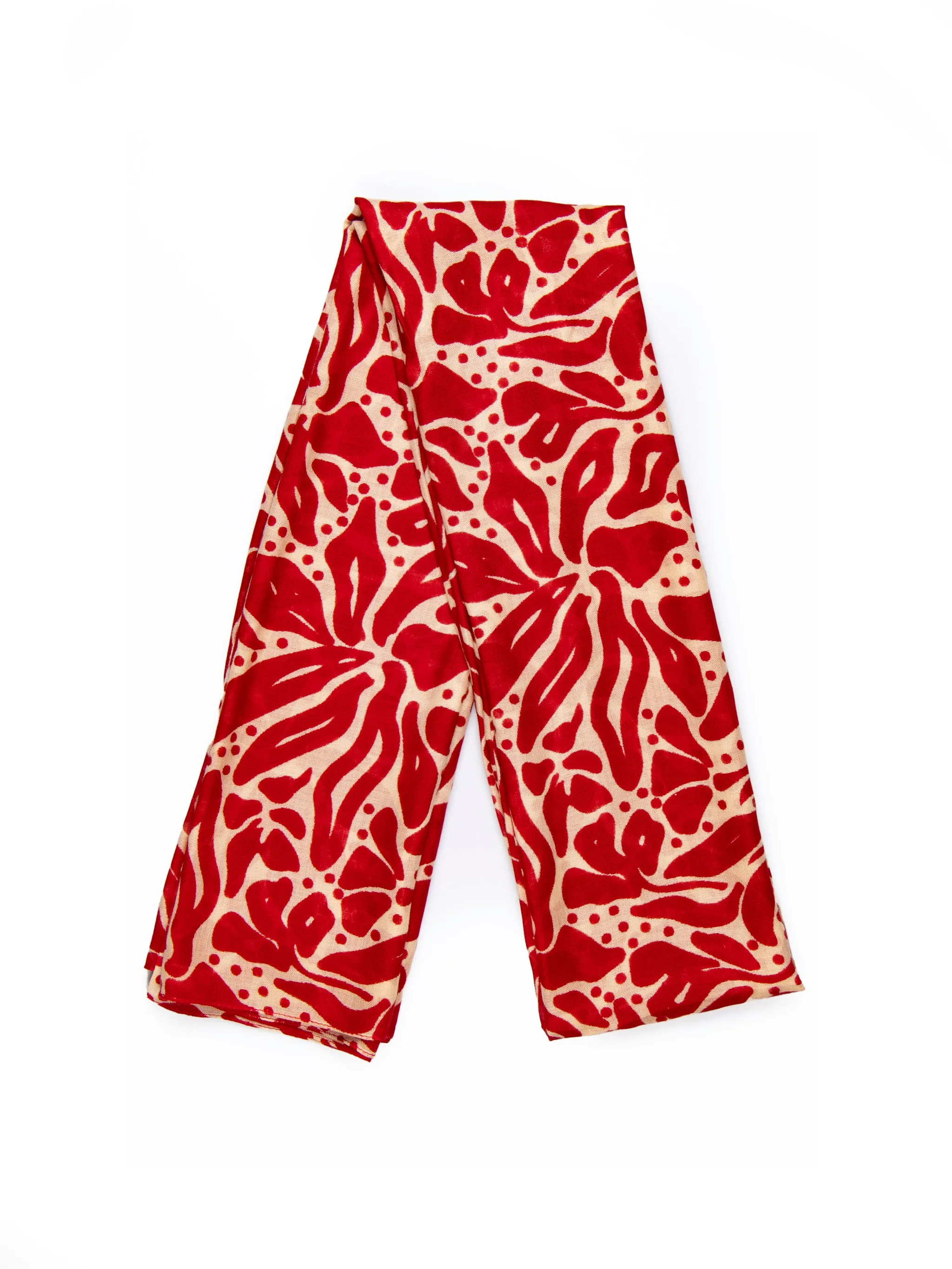 Allie Lightweight Scarf - Red/Cream, Floral