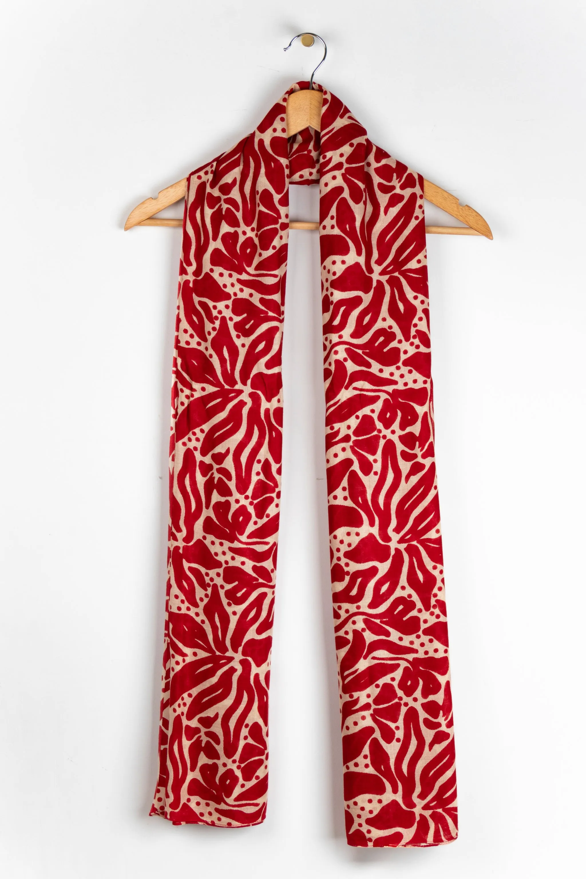 Allie Lightweight Scarf - Red/Cream, Floral