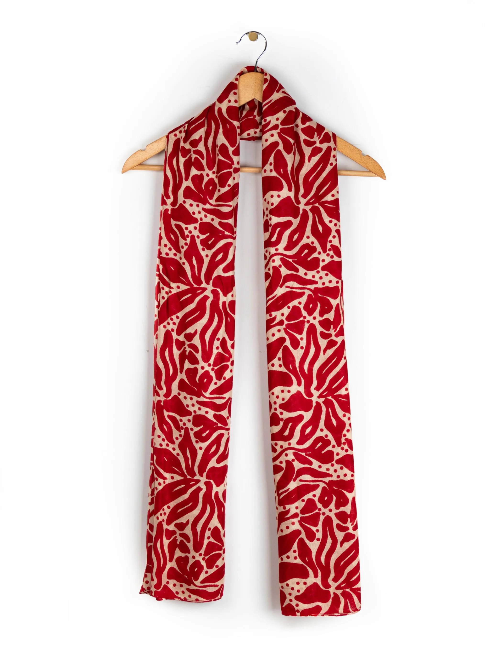 Allie Lightweight Scarf - Red/Cream, Floral