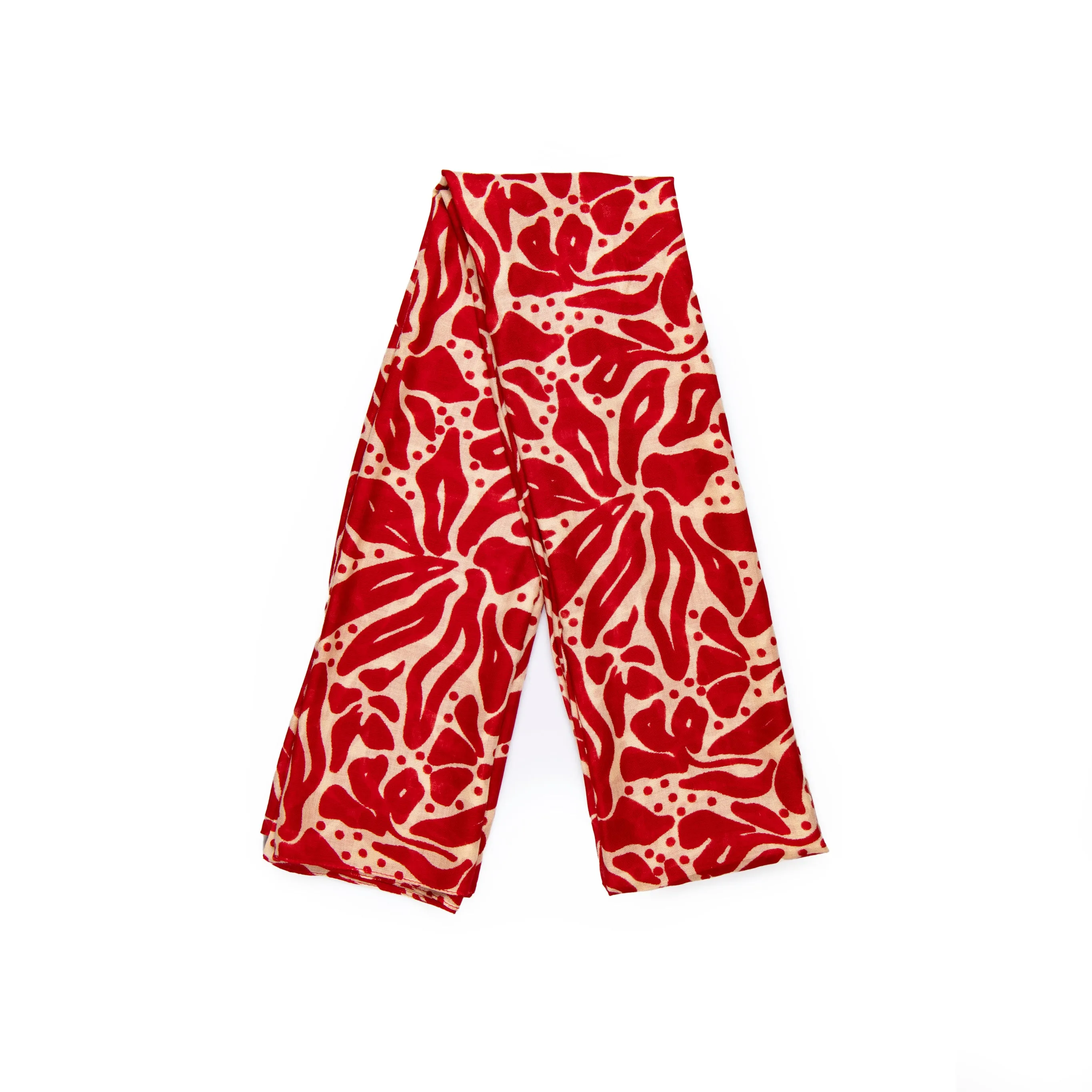 Allie Lightweight Scarf - Red/Cream, Floral