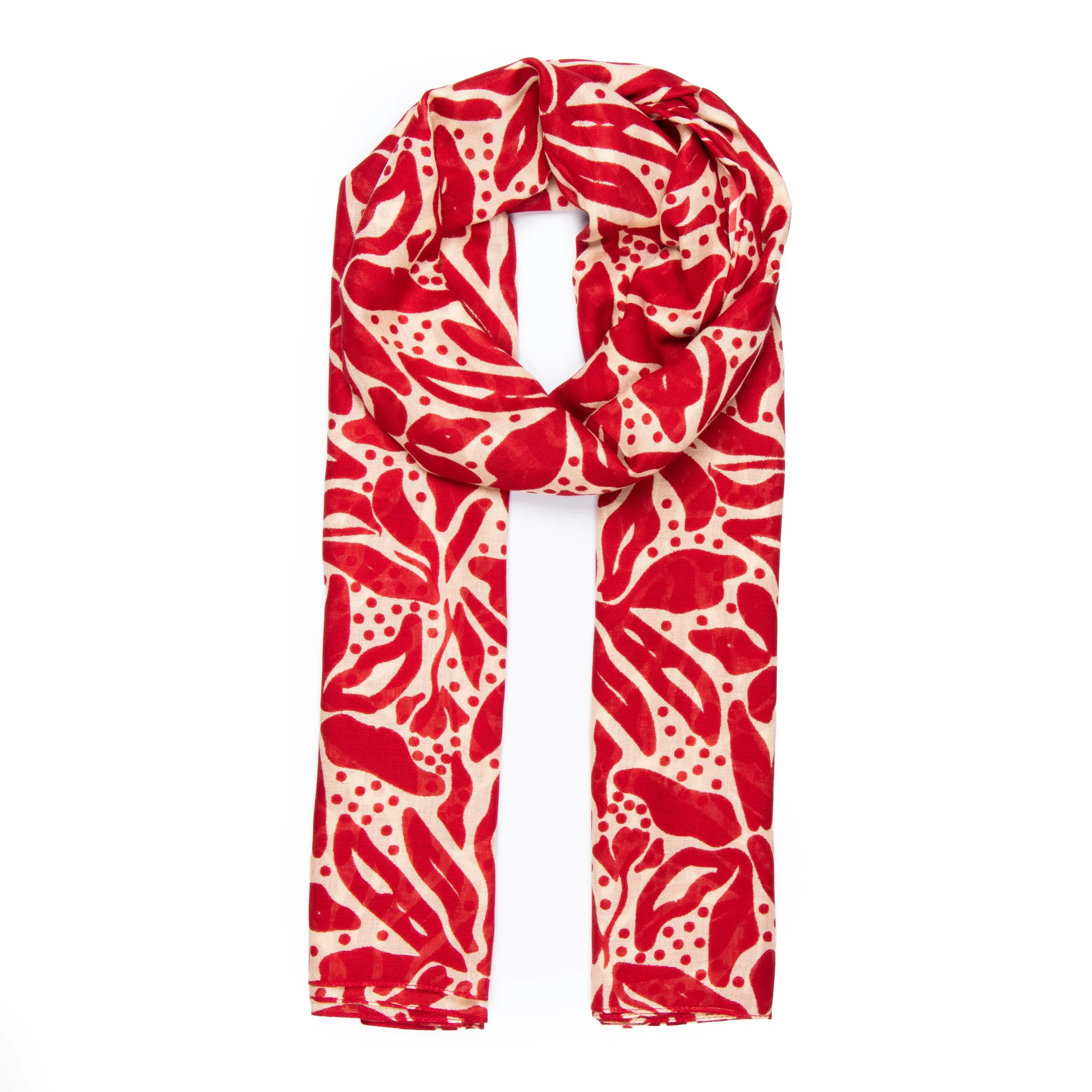 Allie Lightweight Scarf - Red/Cream, Floral