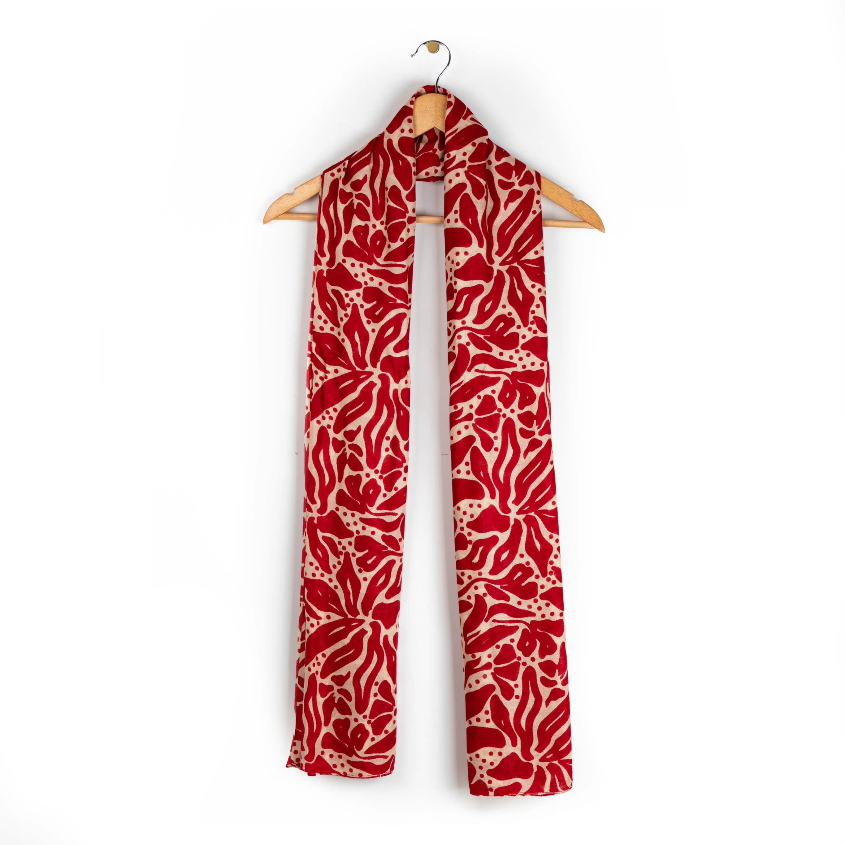 Allie Lightweight Scarf - Red/Cream, Floral