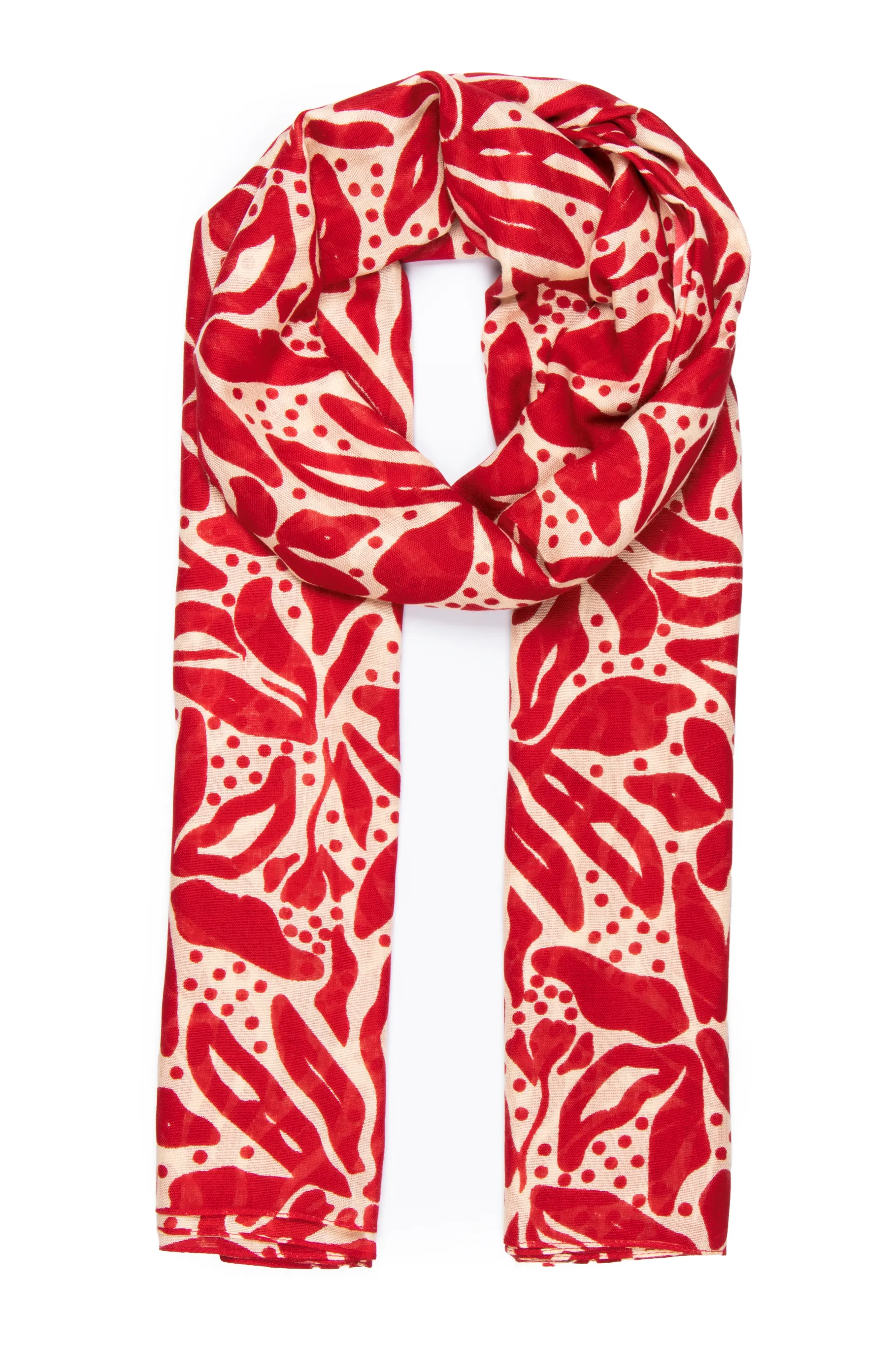 Allie Lightweight Scarf - Red/Cream, Floral