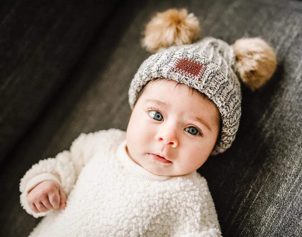 Baby Black Speckled Double Pom Beanie