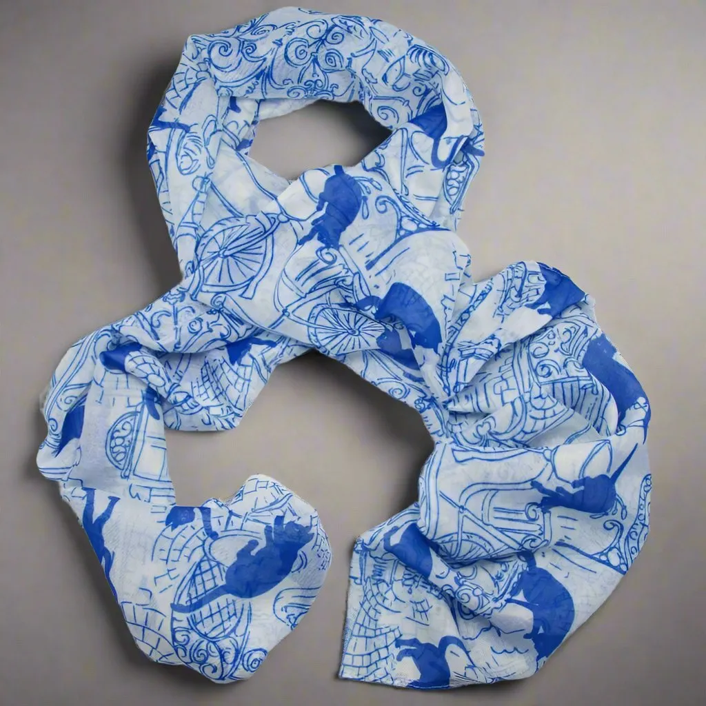 Blue & White Cafe Cats Scarf