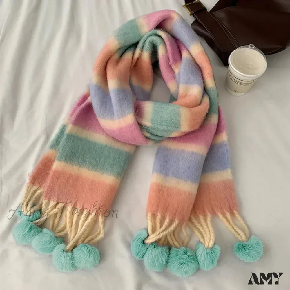 Cashmere Thick Warm Blanket Colorful Plaid with Long Tassels Soft Wrap Scarf