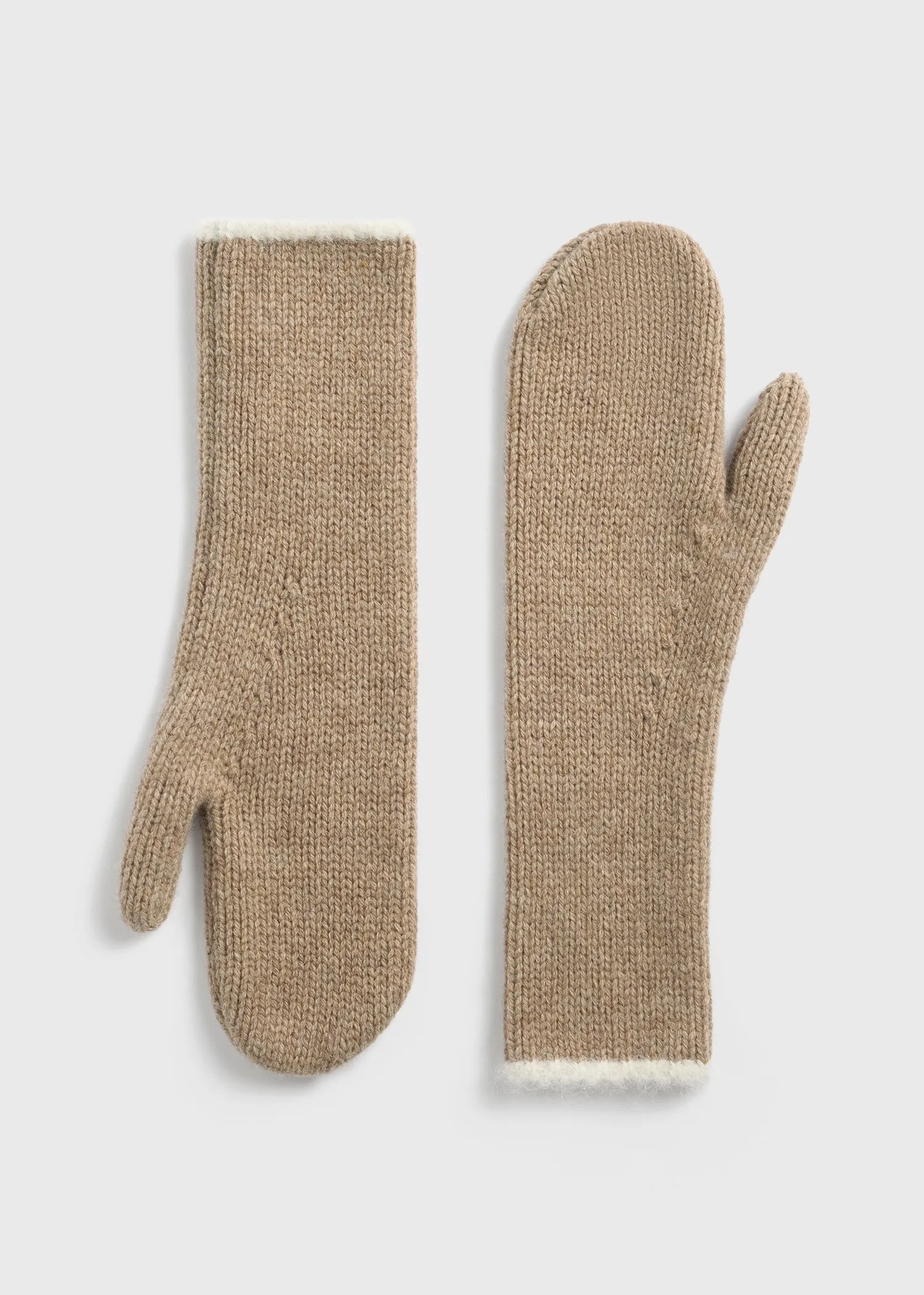 Contrast-edge mittens soft camel