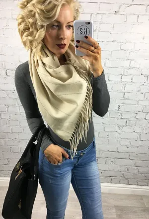 Cream Grey Stripe Libby Scarf