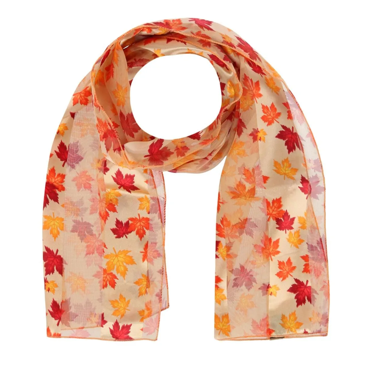 CTM® Women's Autumn Fall Leaf Lightweight Satin Scarf