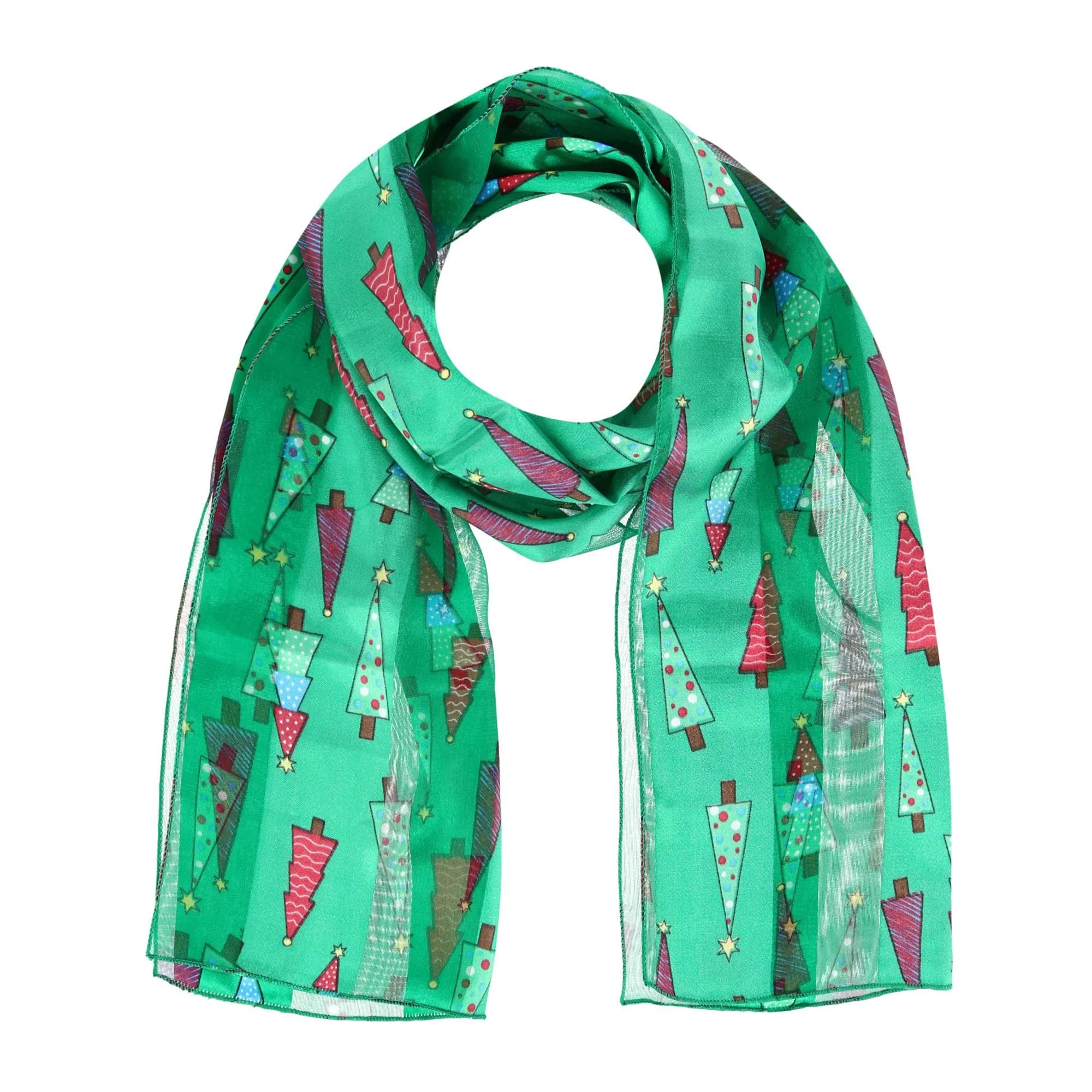 CTM® Women's Christmas Tree Holiday Print Lightweight Scarf