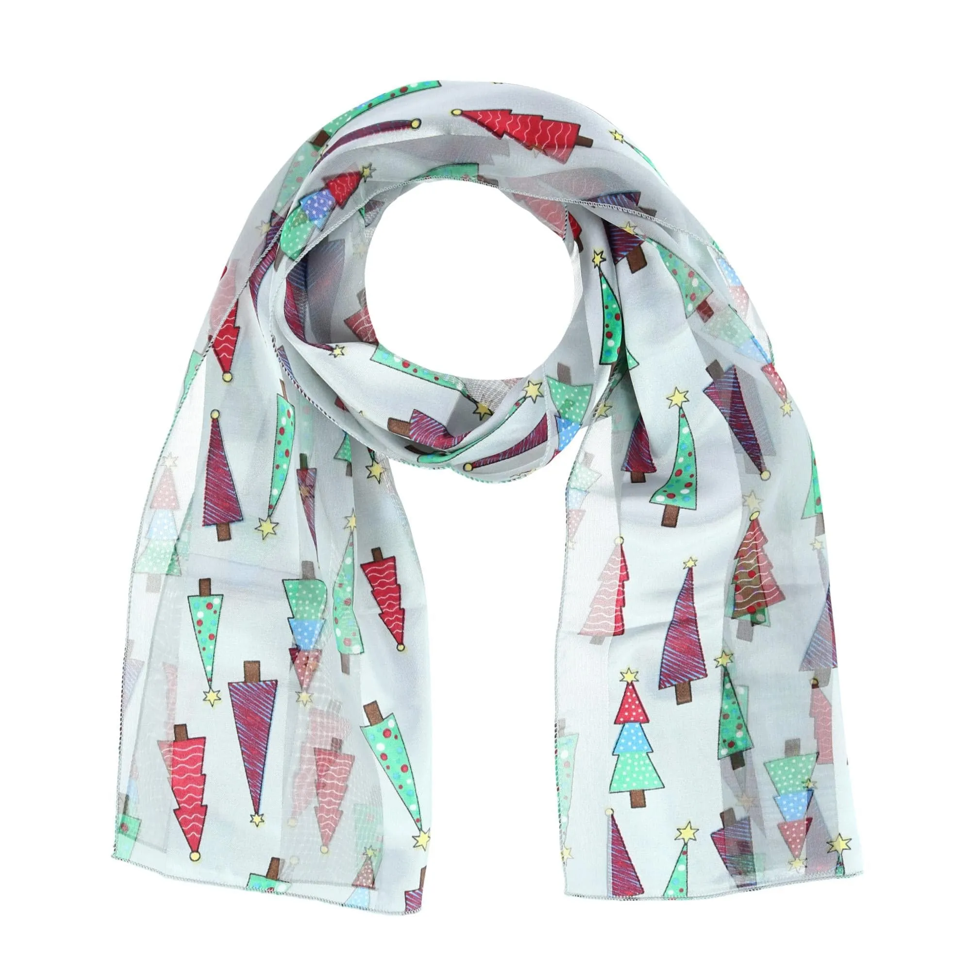 CTM® Women's Christmas Tree Holiday Print Lightweight Scarf