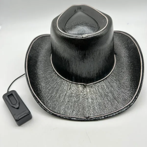 EL WIRE Light Up Iridescent Space Black Cowboy Hat - Pack of 3 Hats