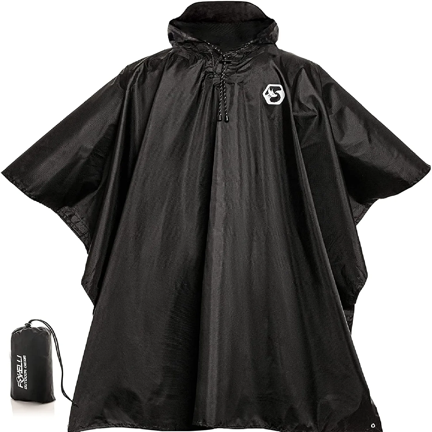 Foxelli Hooded Rain Poncho | Adult Reusable Waterproof Raincoat