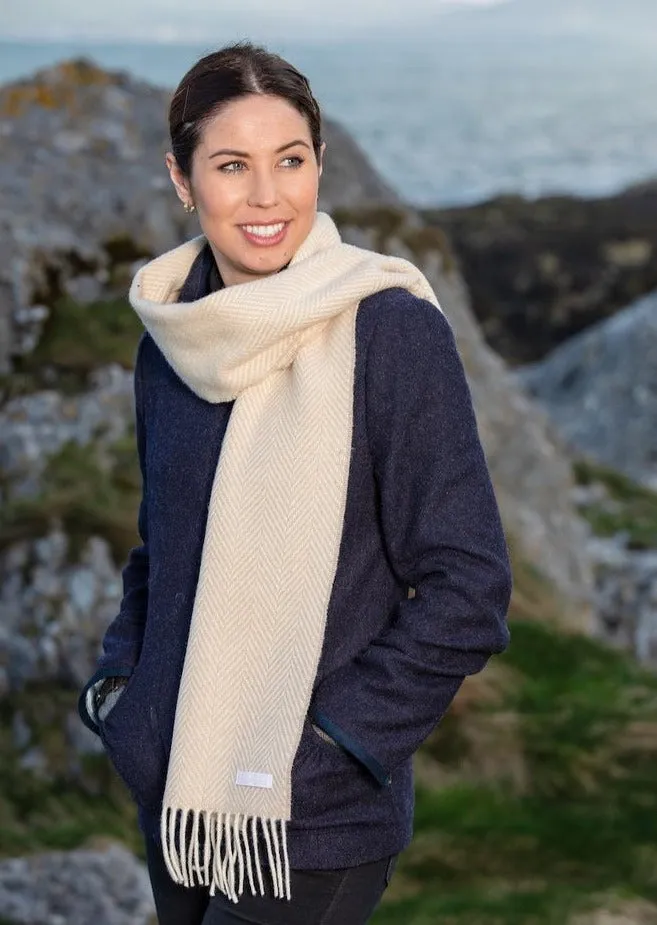 Foxford Cashmere Scarf | Bone White Herringbone