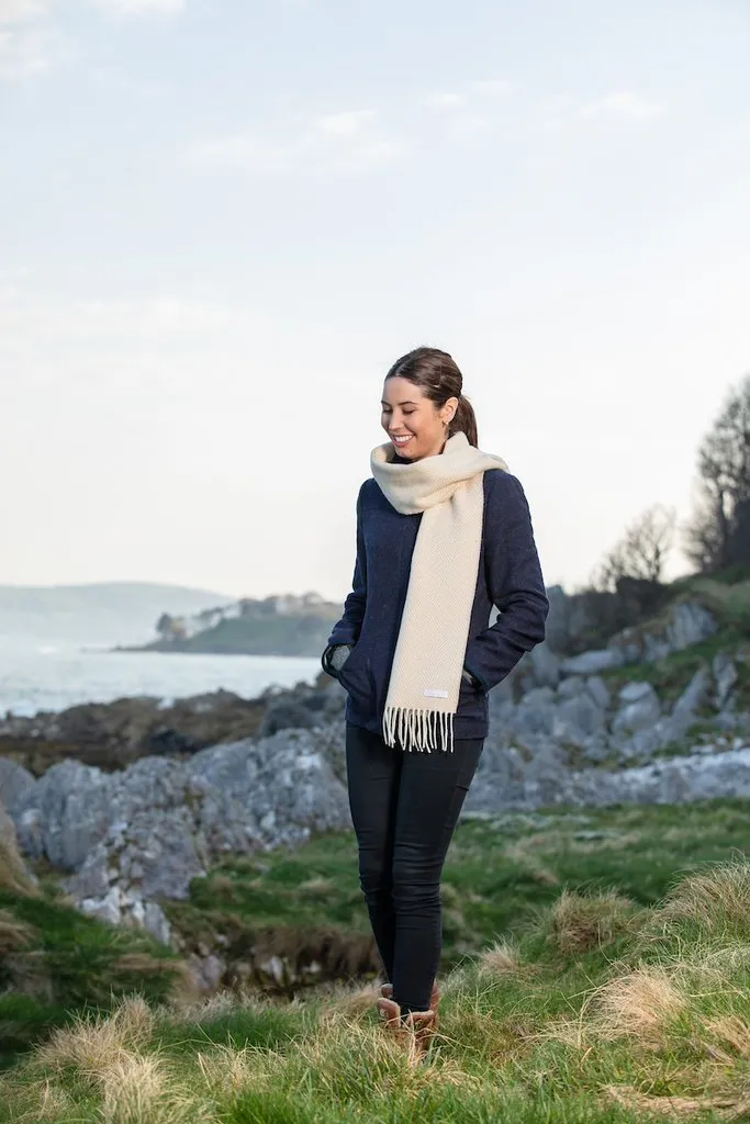 Foxford Cashmere Scarf | Bone White Herringbone