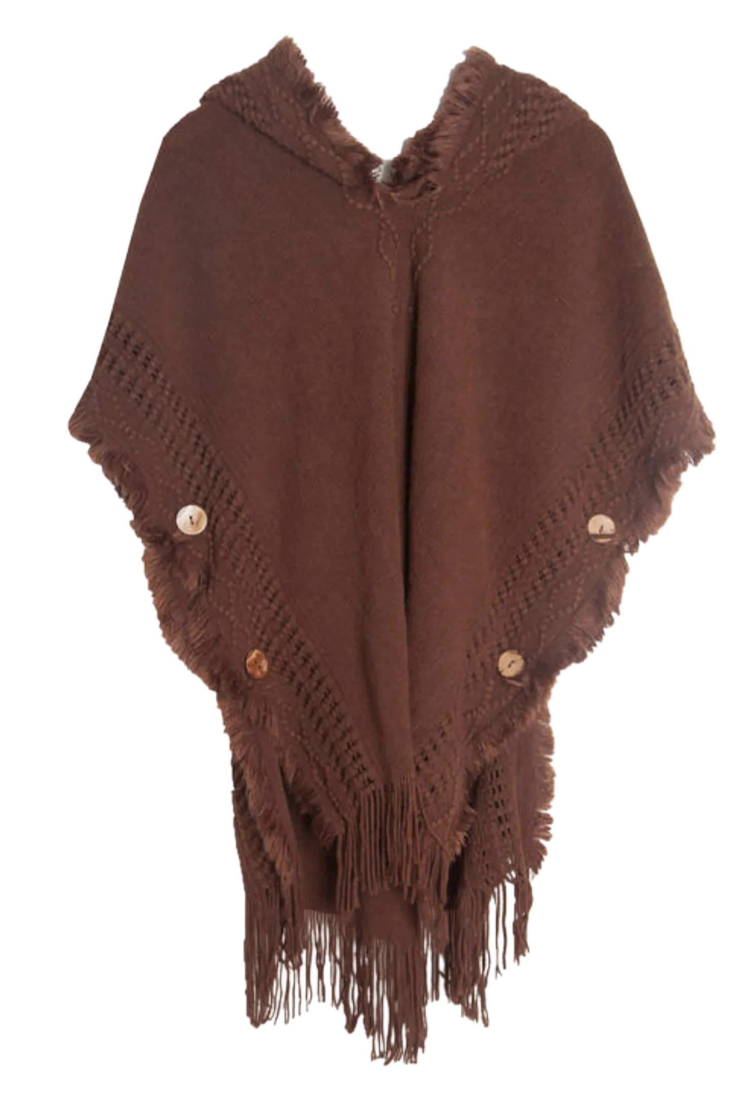 Fringe Hem Hooded Poncho