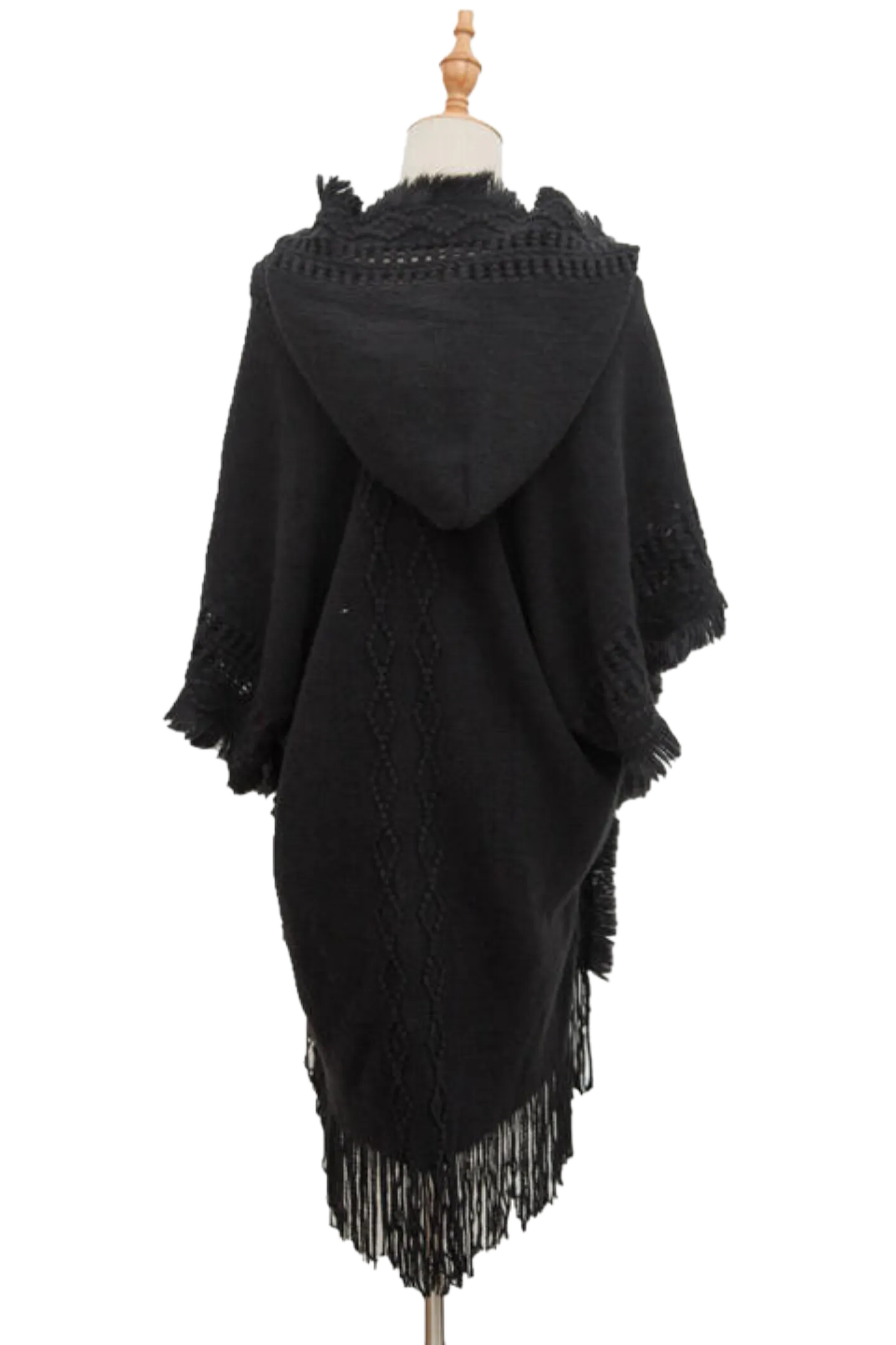 Fringe Hem Hooded Poncho