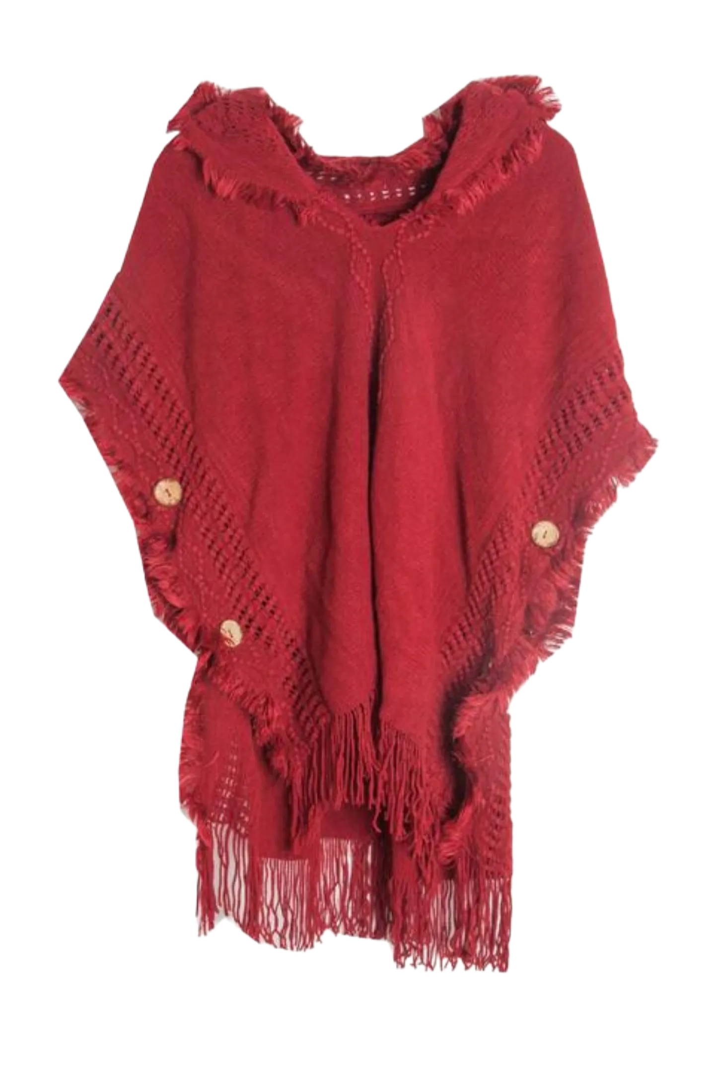 Fringe Hem Hooded Poncho