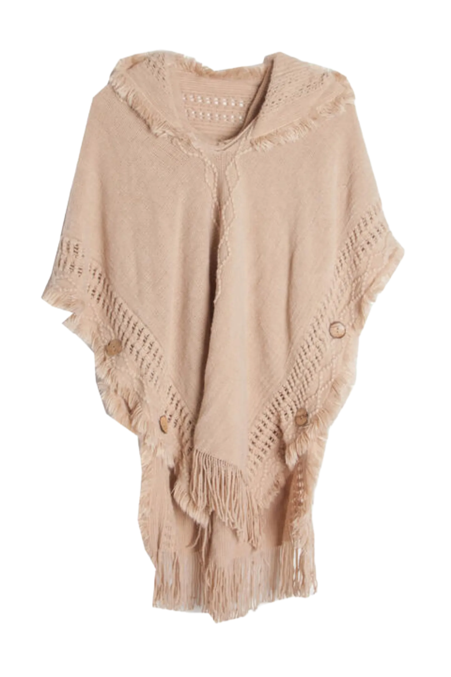 Fringe Hem Hooded Poncho