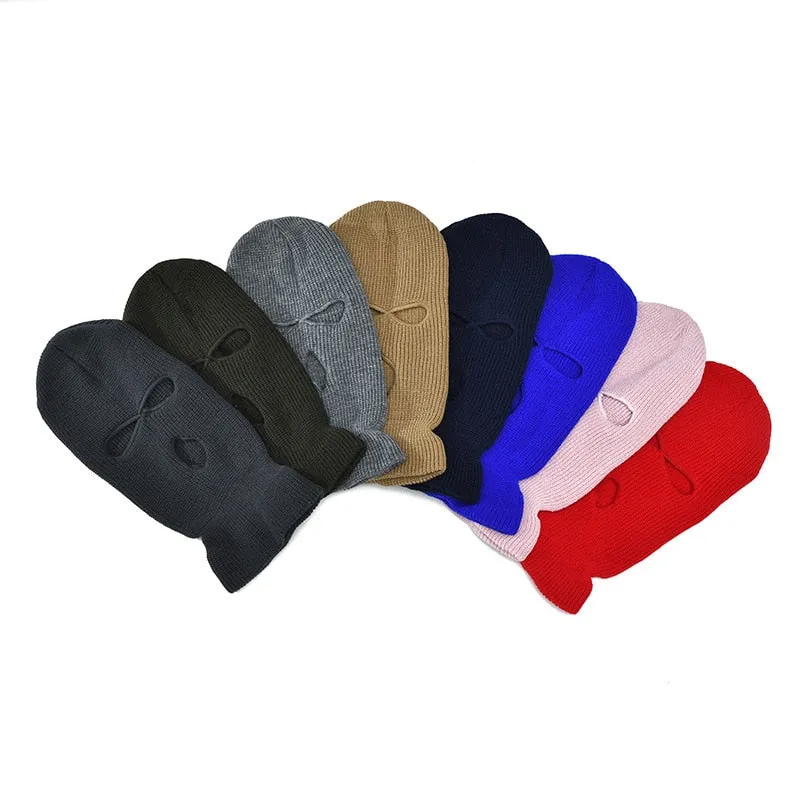 Full Face Cover Ski Mask Hat 3 Holes Balaclava Army Tactical CS Windproof Knit Beanies Bonnet Winter Warm Unisex Caps