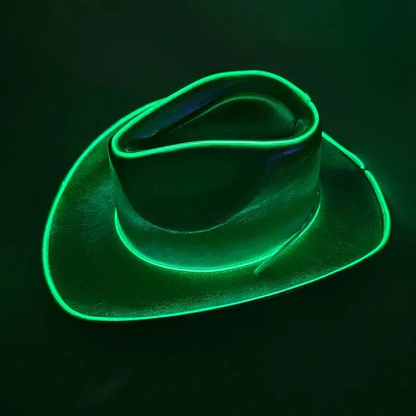 Green EL WIRE Light Up Iridescent Space Cowboy Hat - Pack of 96 Hats