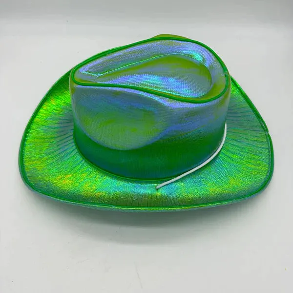 Green EL WIRE Light Up Iridescent Space Cowboy Hat - Pack of 96 Hats