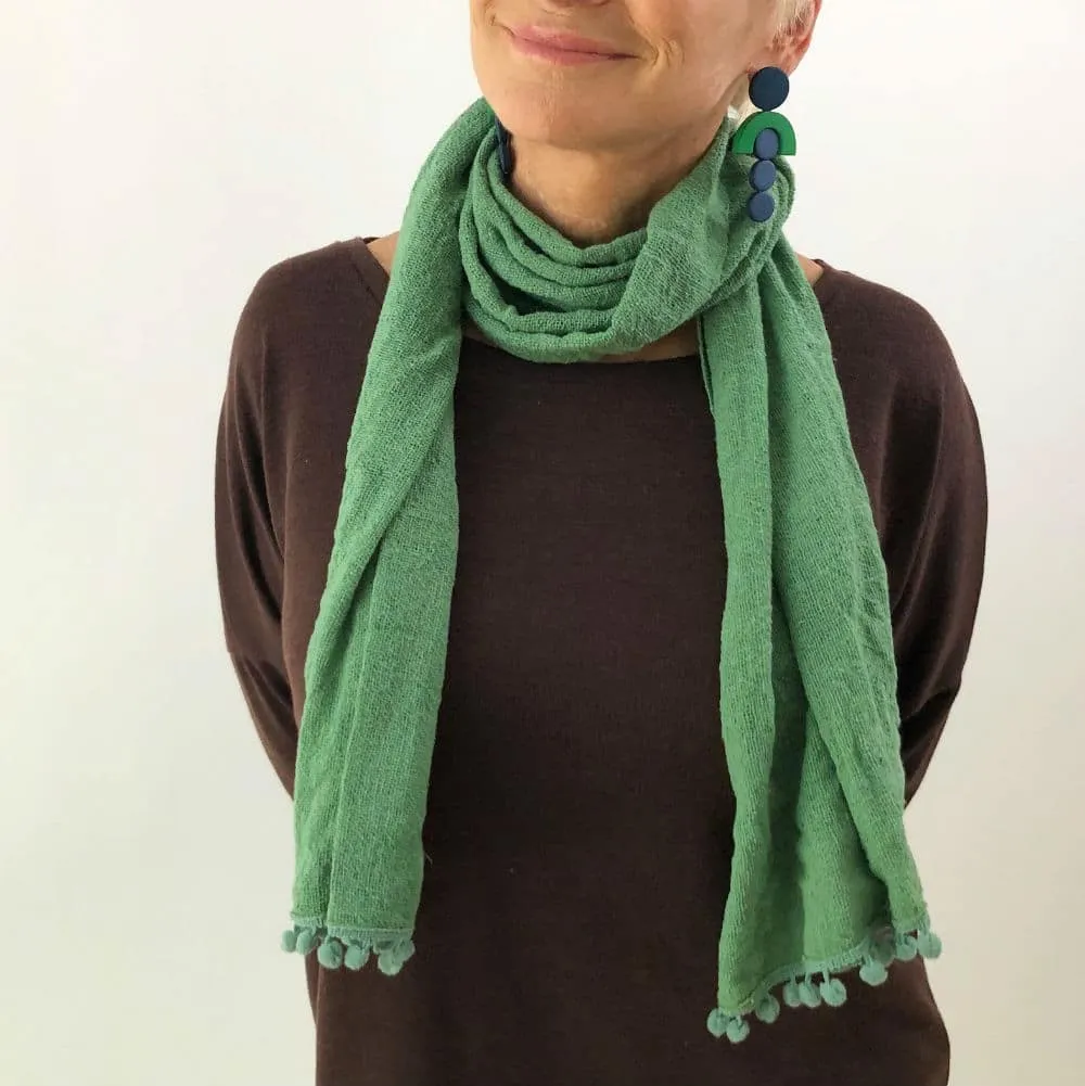 Green Pom-Pom Scarf