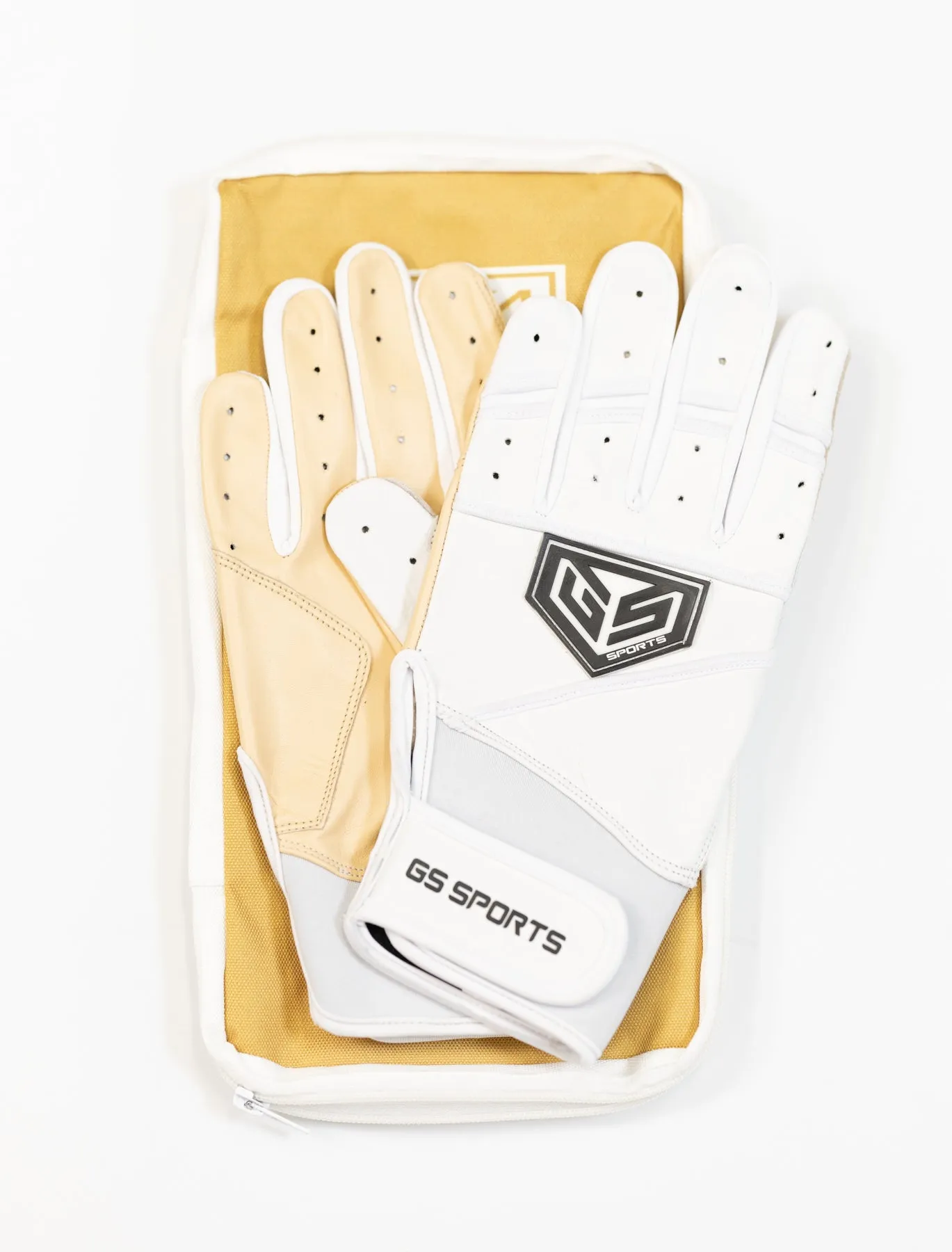 GS Sports Apex Premium Leather Batting Glove - White / Blonde