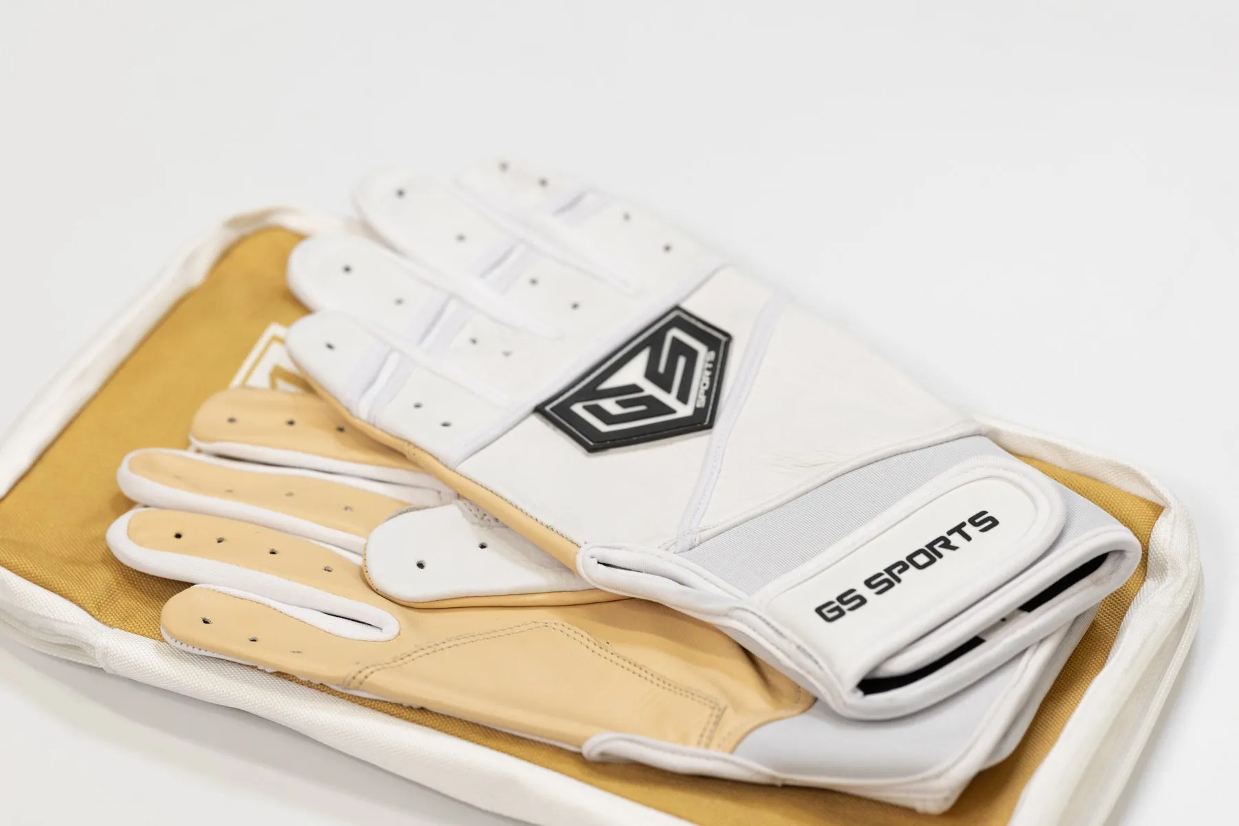 GS Sports Apex Premium Leather Batting Glove - White / Blonde