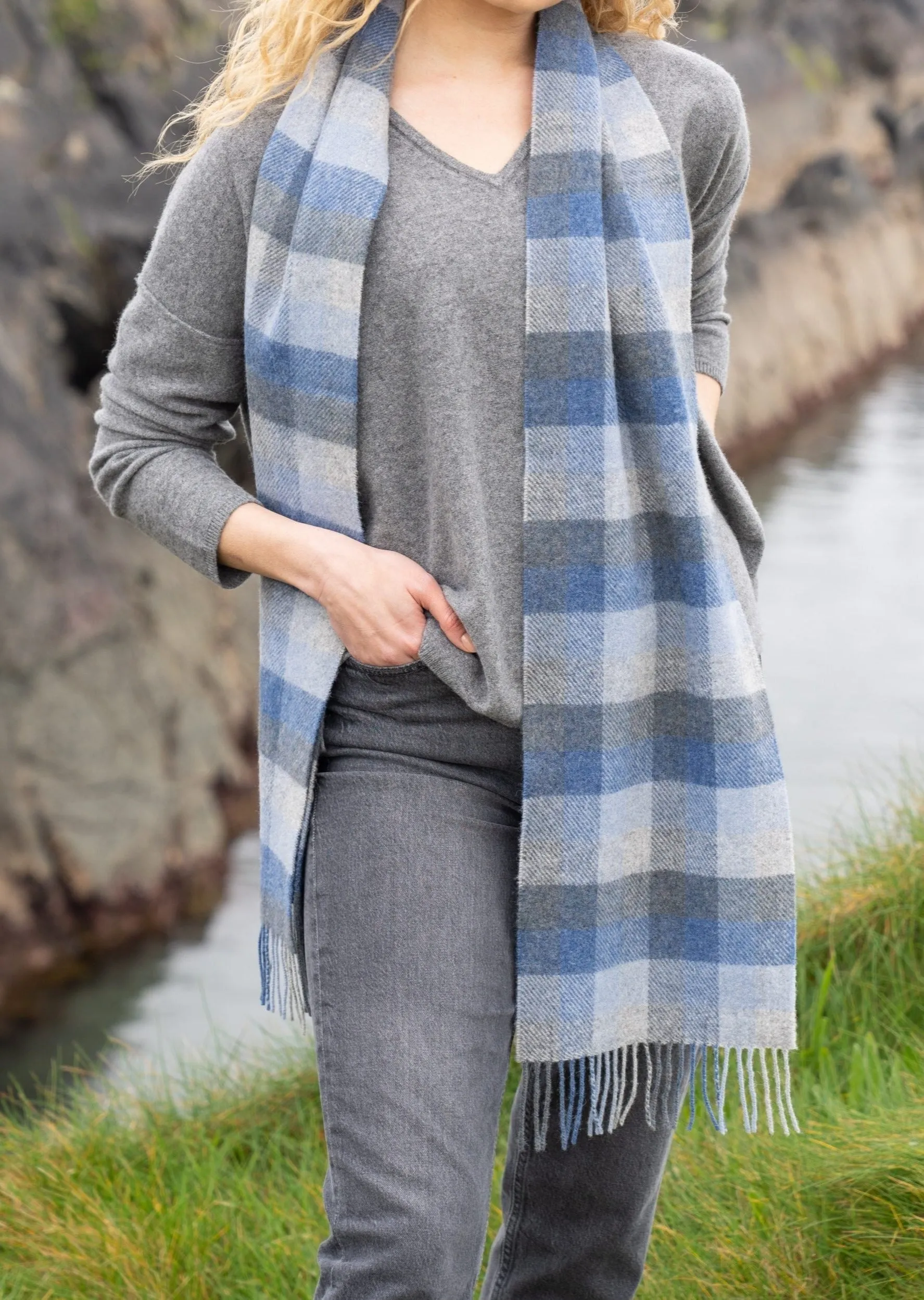 John Hanly Lambswool Scarf| Blue Grey