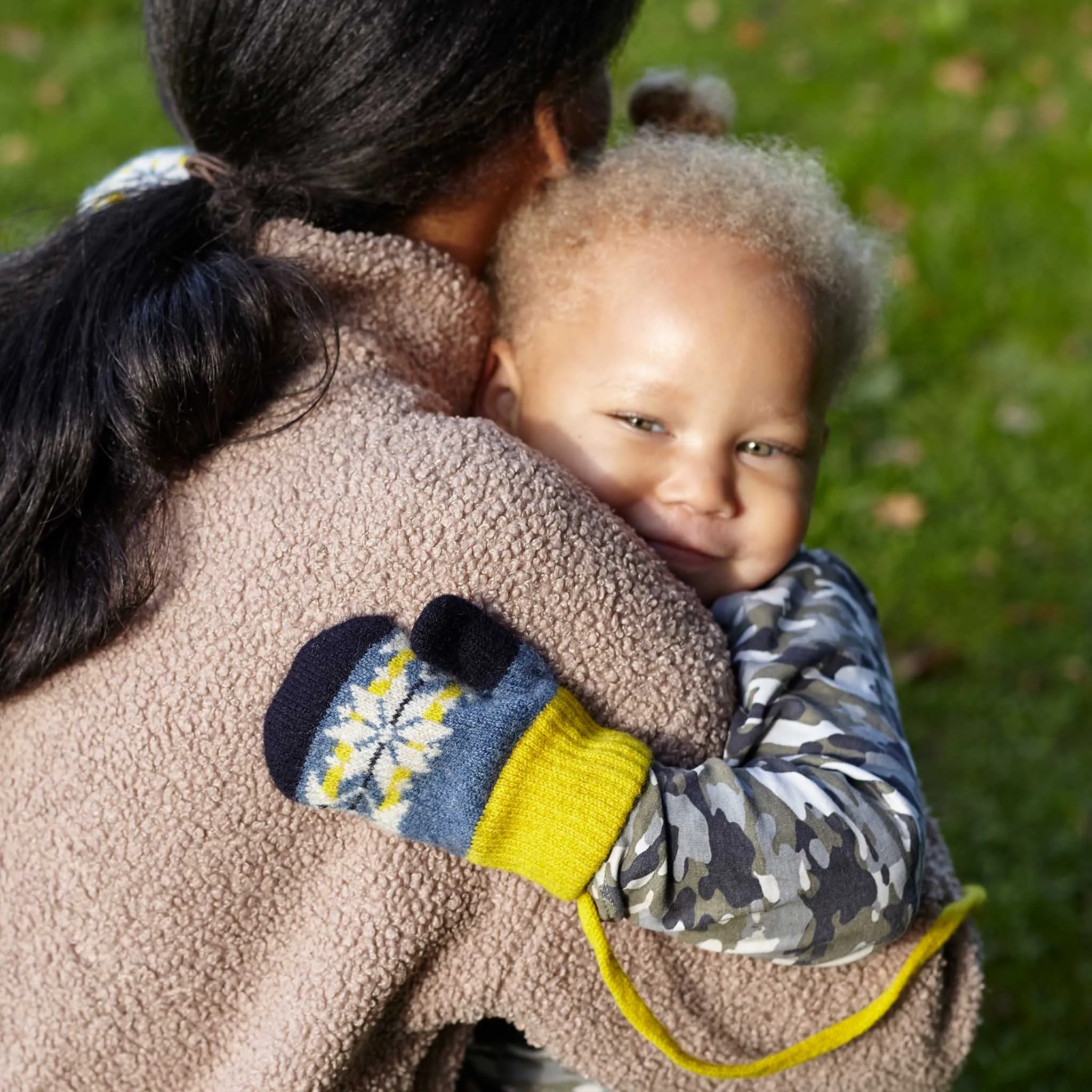 Kids' Navy & Electric Yellow Lambswool Mittens on a String