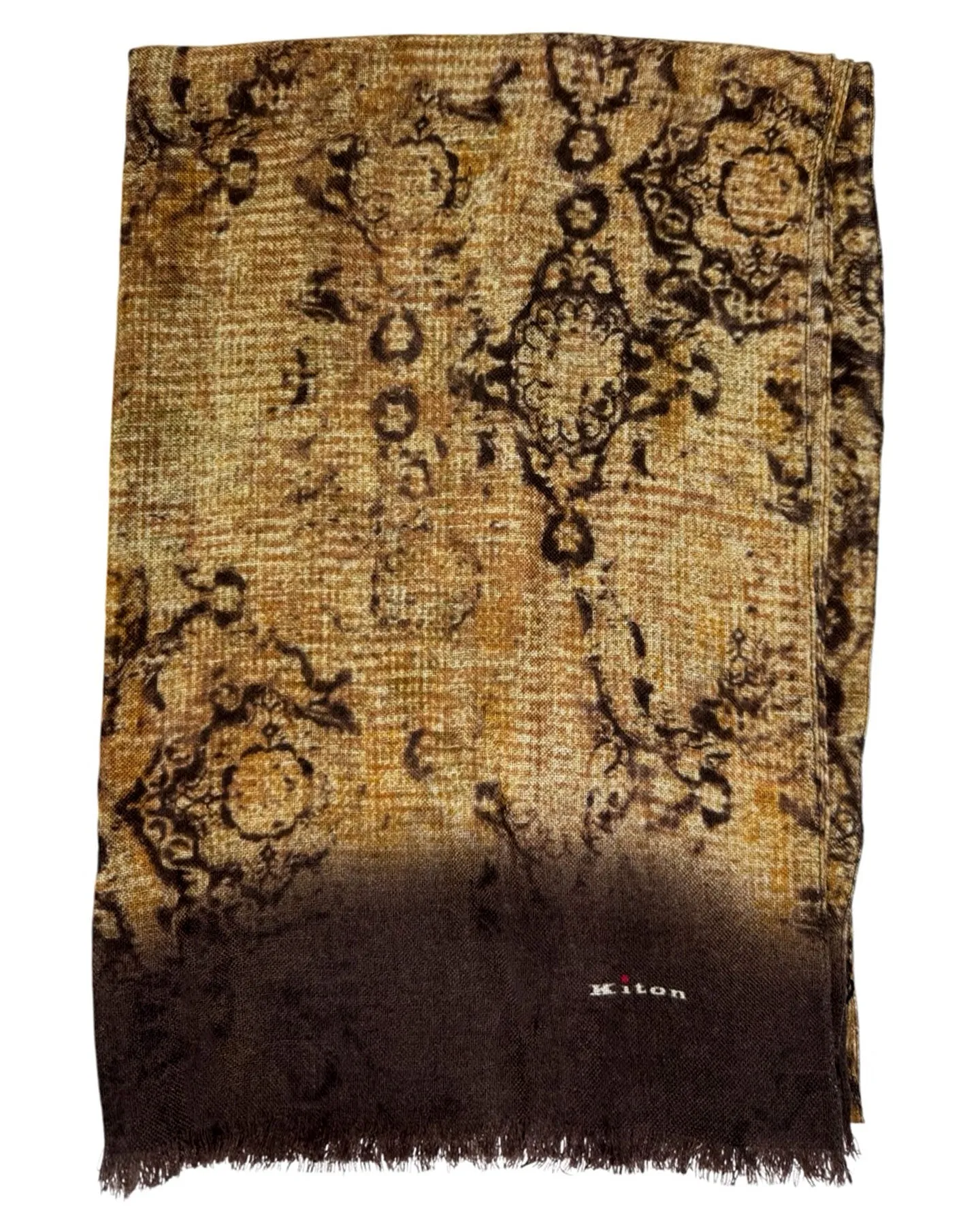 Kiton Cashmere Scarf Brown Olive Design