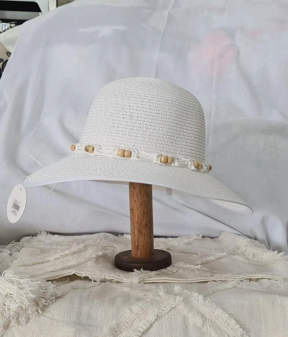 L2203-CLOUD Wide Brim Ladies Hat with Cord Boho Trim