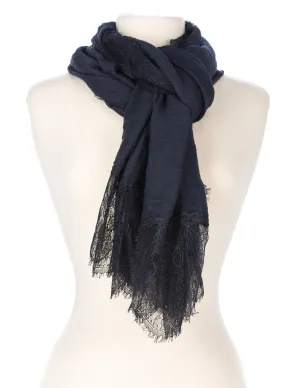 Lace Border Spring Scarf - Navy