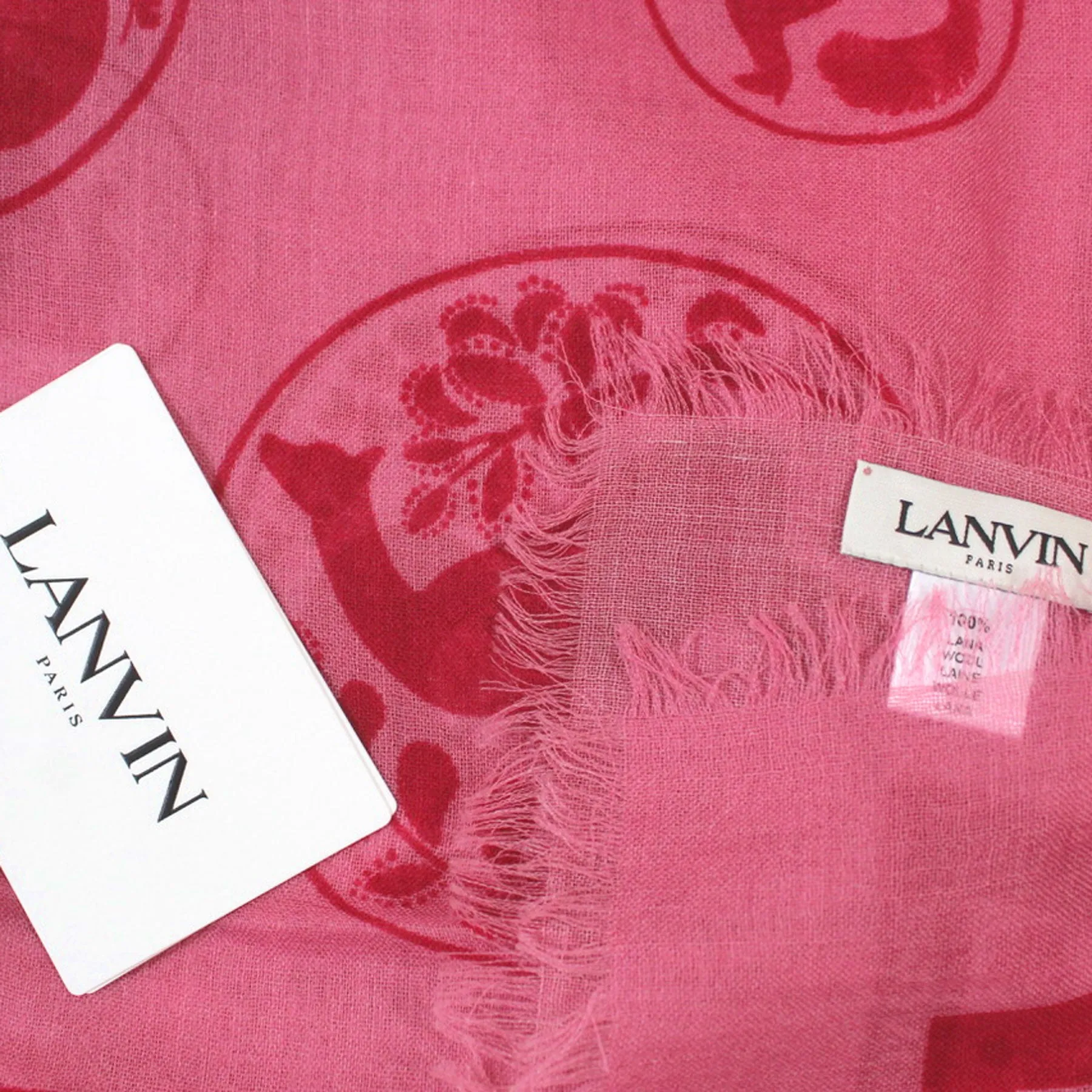 Lanvin Scarf Pink Floral & Animals - Extra Large Square Wool Shawl