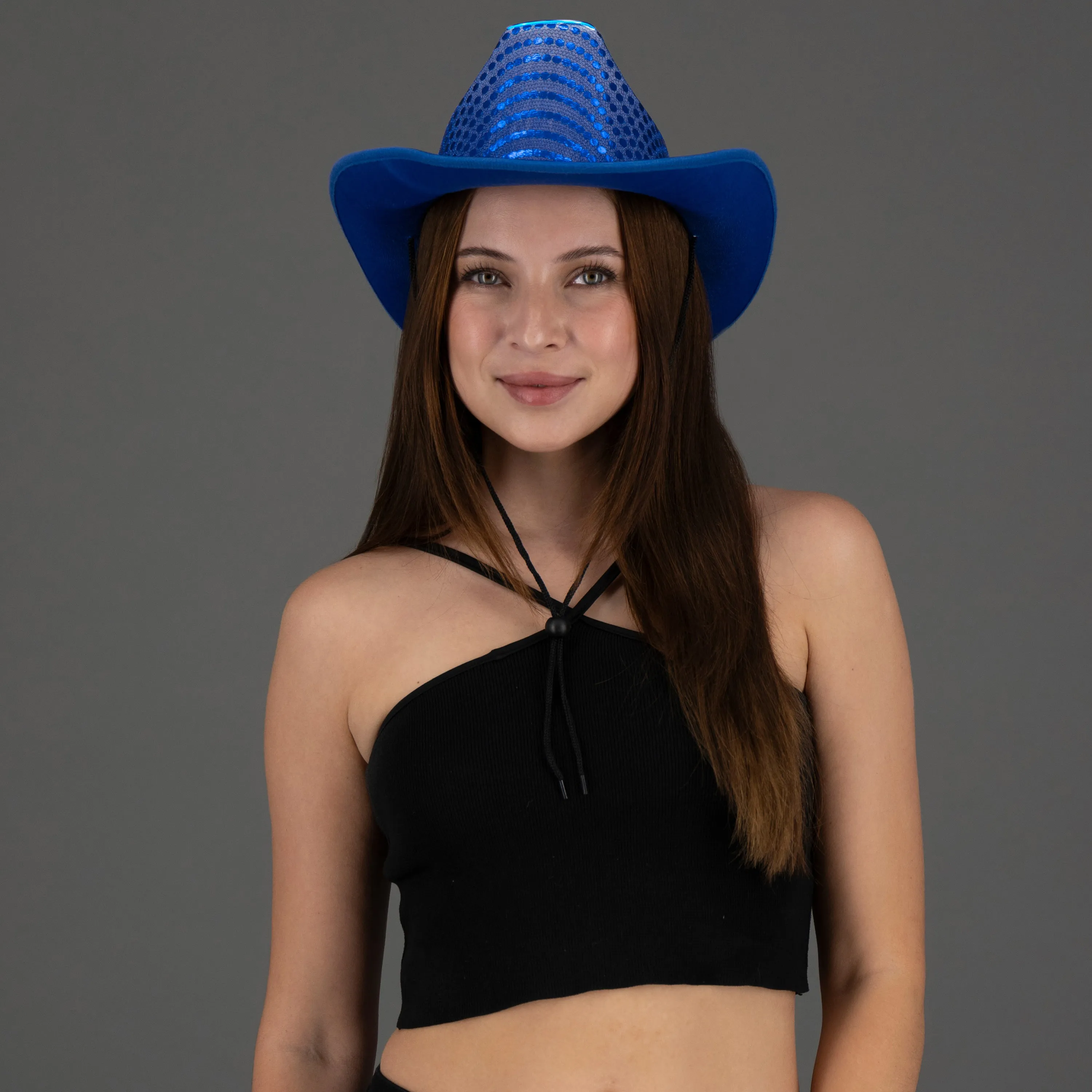 LED Flashing EL Wire Blue Sequin Cowboy Party Hat - Pack of 36 Hats